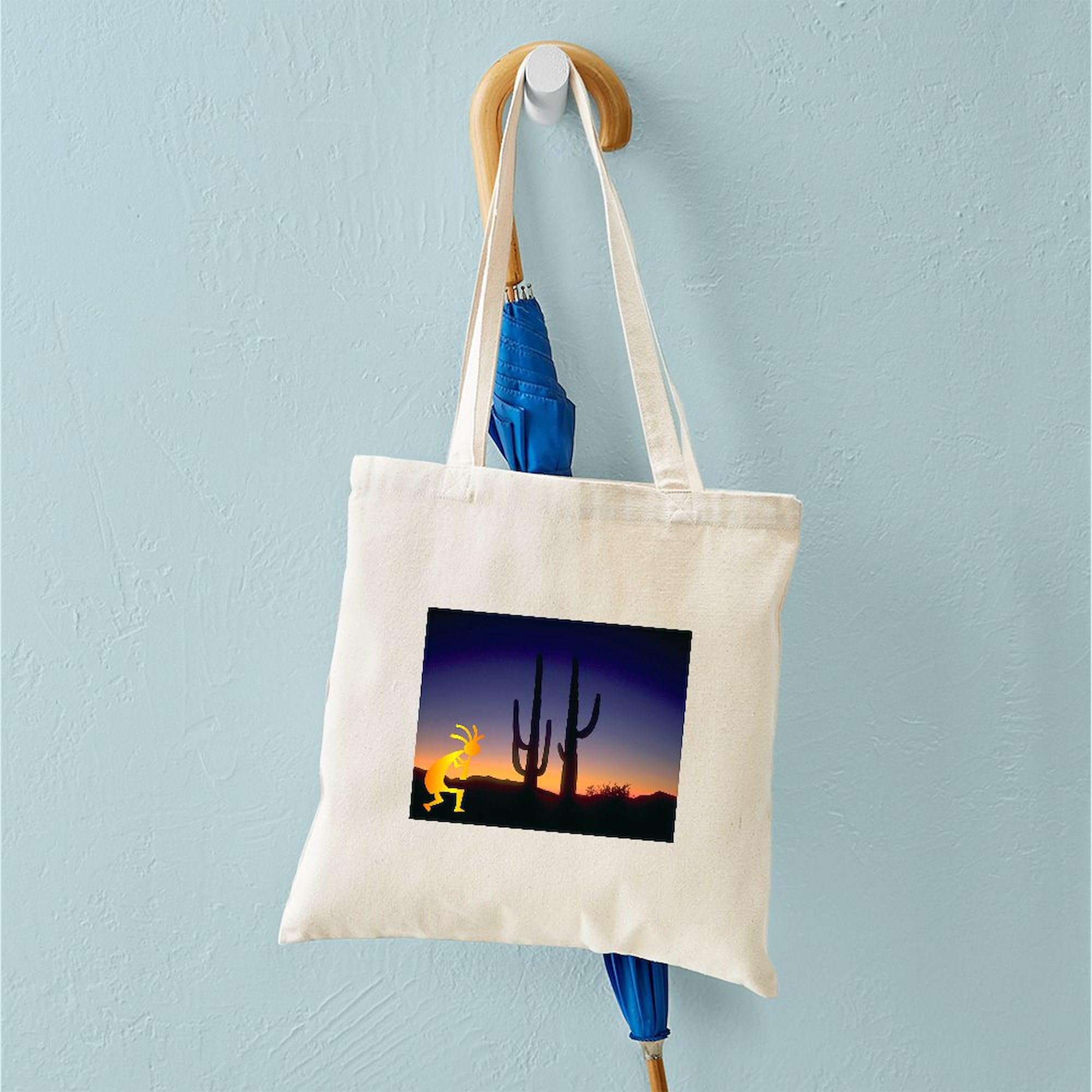 Cactus and Kokopelli Canvas Tote Bag - Eco-Friendly Reusable Shopping Bag for Groceries, Beach, and Everyday Use