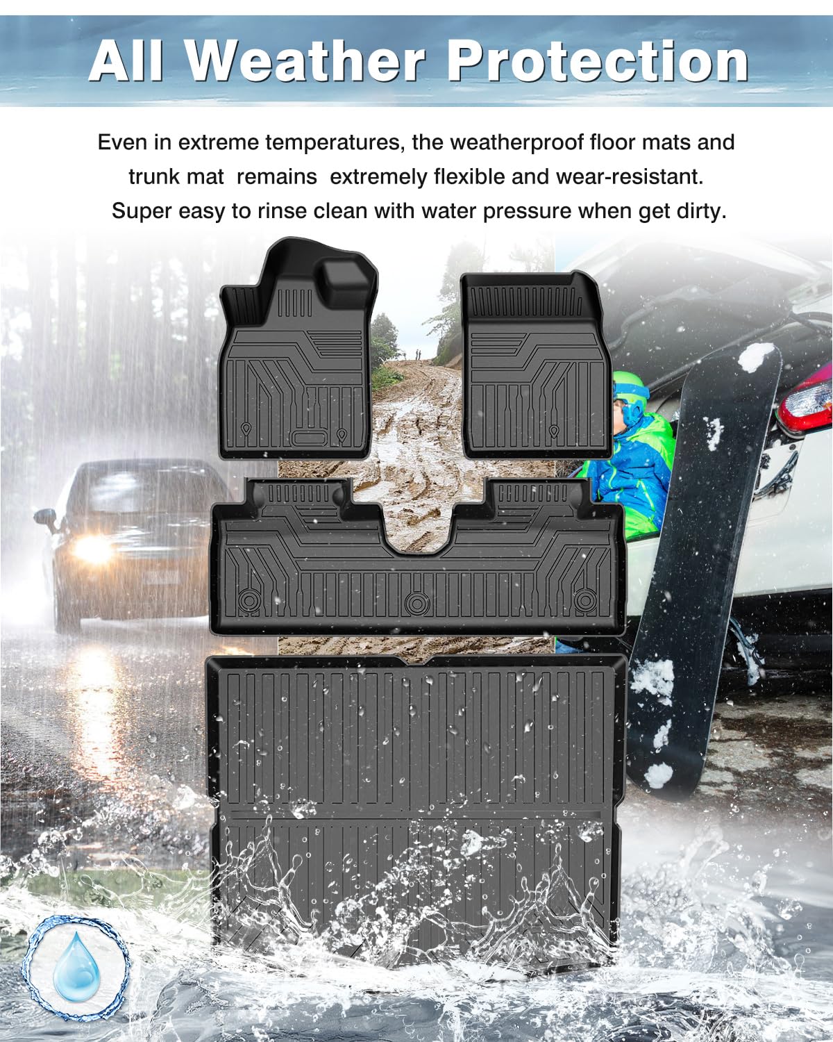 Mixsuper All-Weather Floor Mats & Cargo Liner Set for 2021-2024 Ford Mustang Mach-E - Heavy Duty Black Interior Protection (Perfect for Daily Commutes, Road Trips & Outdoor Adventures)