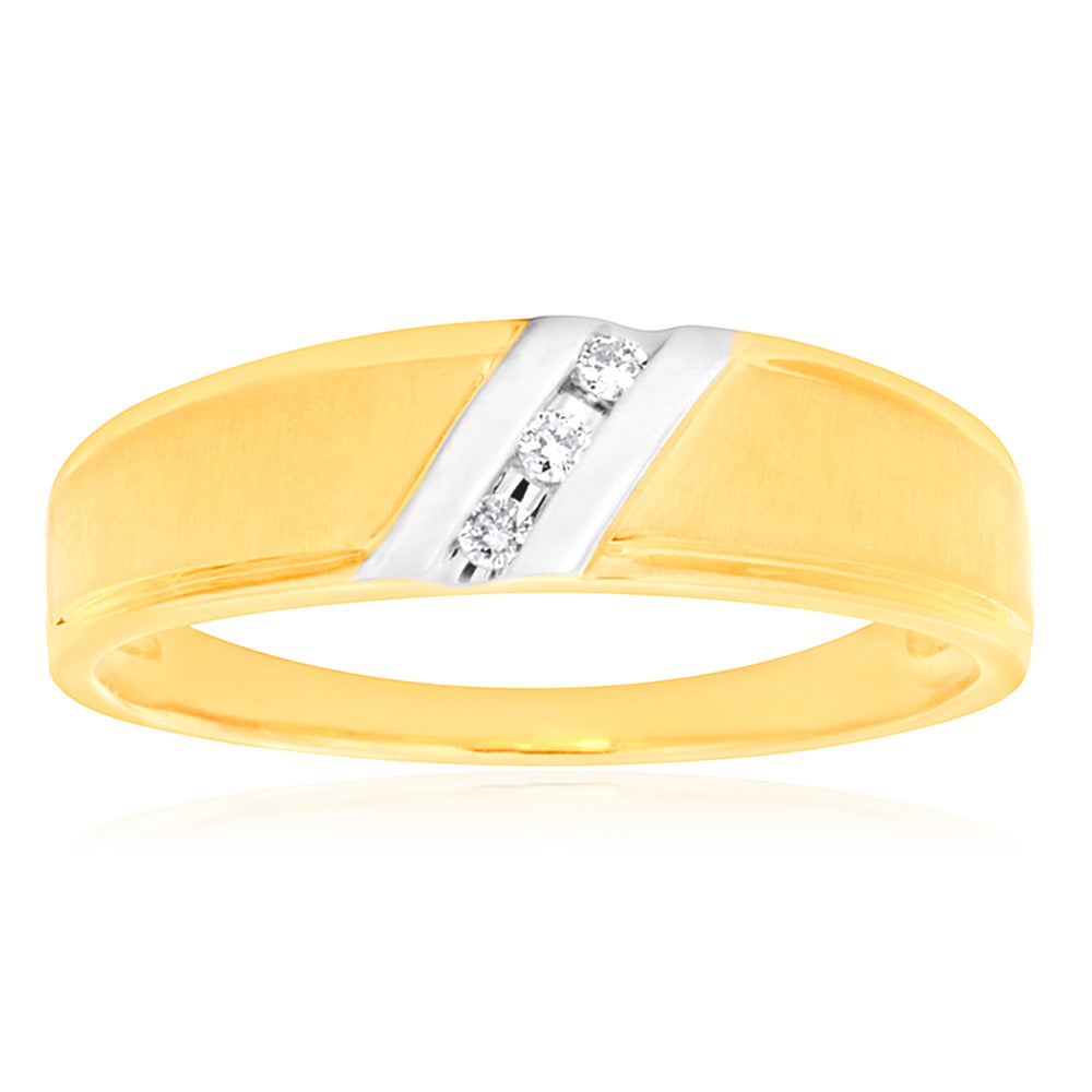 9ct Yellow Gold Men's Diamond Ring - 3 Stone Wedding Band for Men, Perfect for Engagement, Anniversary & Special Occasions