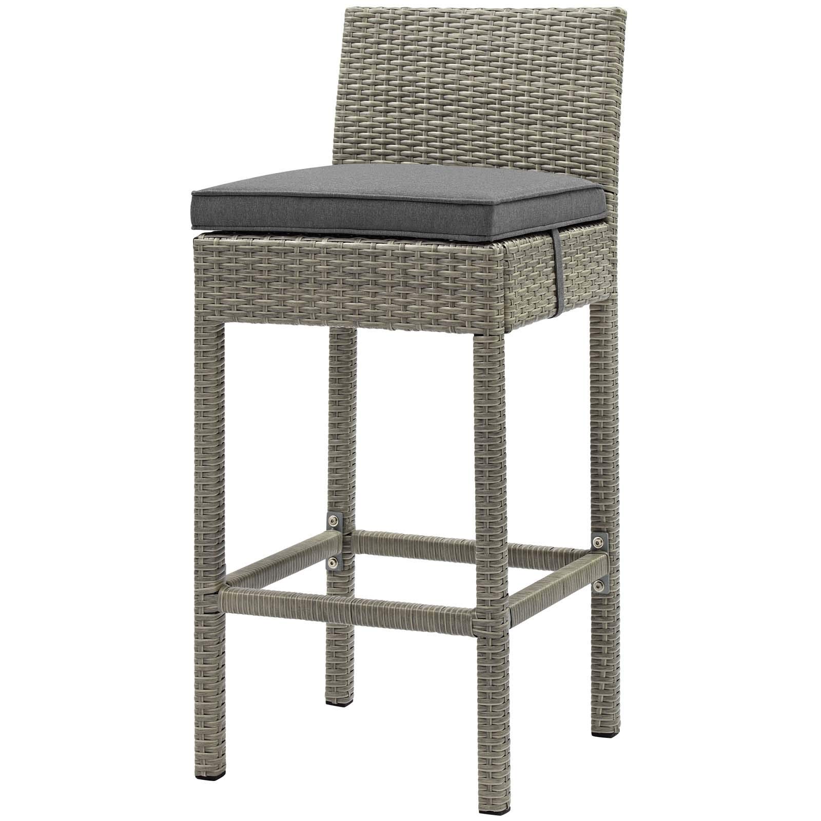 Modern Contemporary Outdoor Patio Balcony Garden Bar Side Stool Chair - Rattan Wicker in Dark Grey - Perfect for Relaxing, Entertaining, and Outdoor Dining
