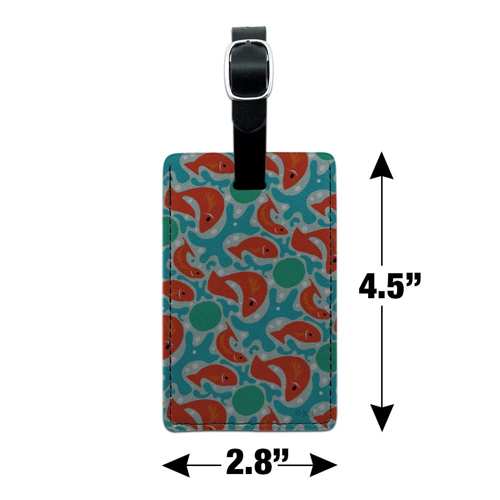 Stylish Orange Fish on Blue Pattern Rectangle Leather Luggage Tag - Durable ID Card Holder for Travel Bags, Suitcases & Backpacks | Perfect for Business Trips, Vacations & Daily Commute