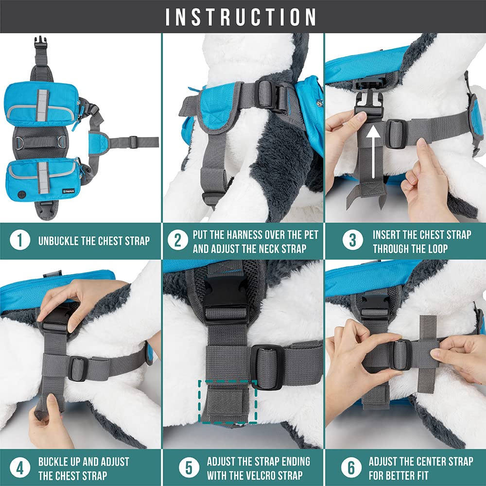 PetAmi Dog Backpack for Medium & Large Dogs - Adjustable Dog Saddle Bag with Reflective Safety Pockets - Perfect for Hiking, Camping & Travel - Comfortable Vest Dog Pack for Outdoor Adventures (Blue, Medium)