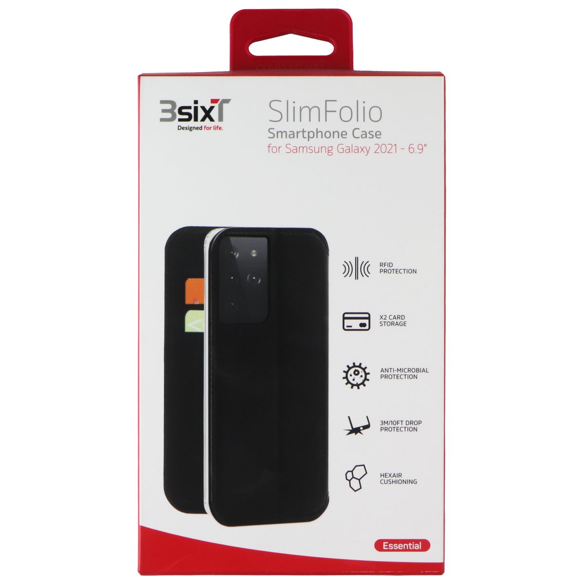 3SIXT SlimFolio Premium Leather Smartphone Case for Samsung Galaxy S21 Ultra - Ultra Thin Protective Cover with Card Slots (Black) | Perfect for Business & Travel Use
