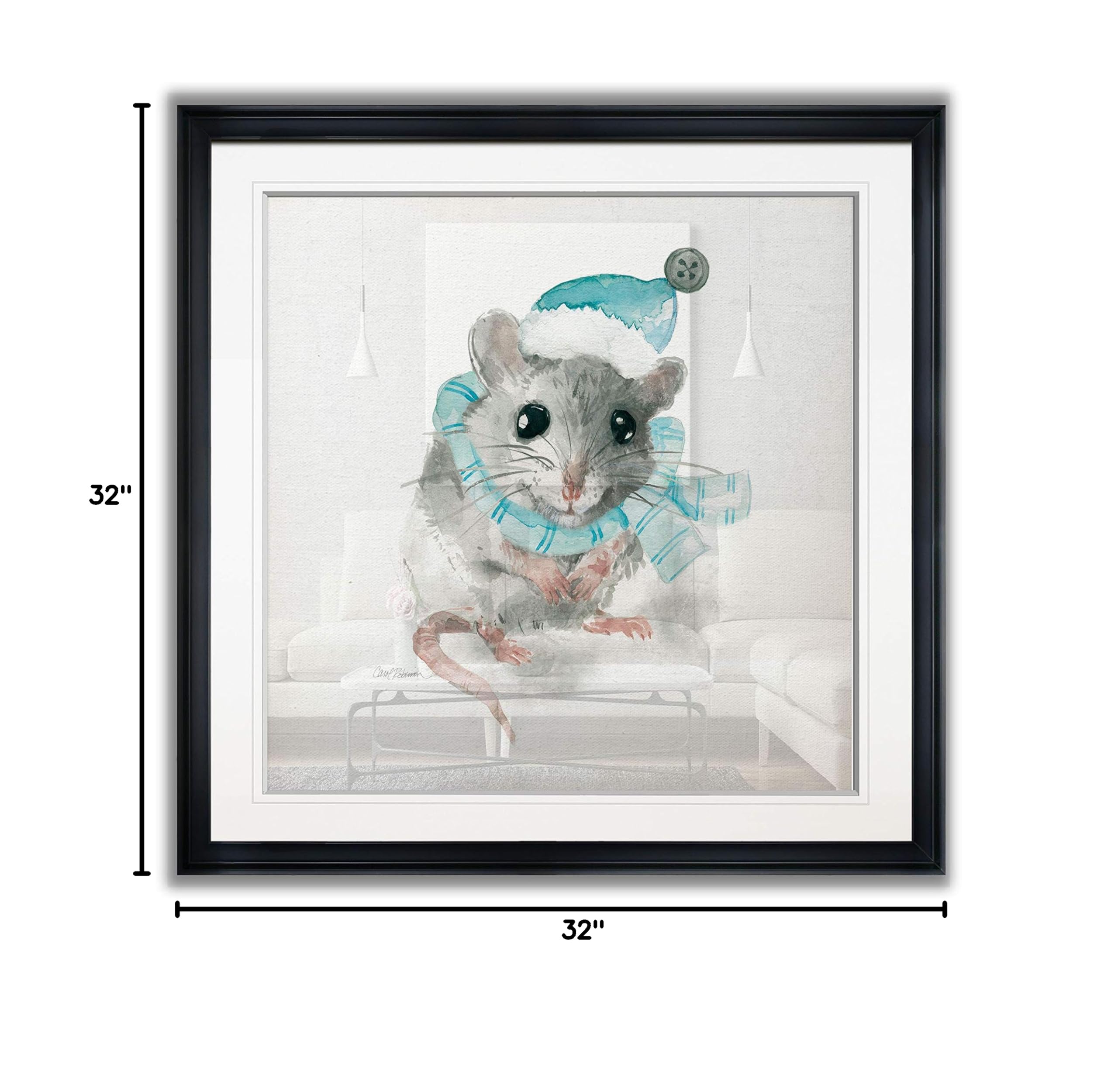 Christmas Critter Mouse Nursery Decor - Framed Animal Wall Art Painting, Abstract Kids Giclee Canvas Prints for Baby Room & Playroom | Perfect Holiday Gift & Home Decoration