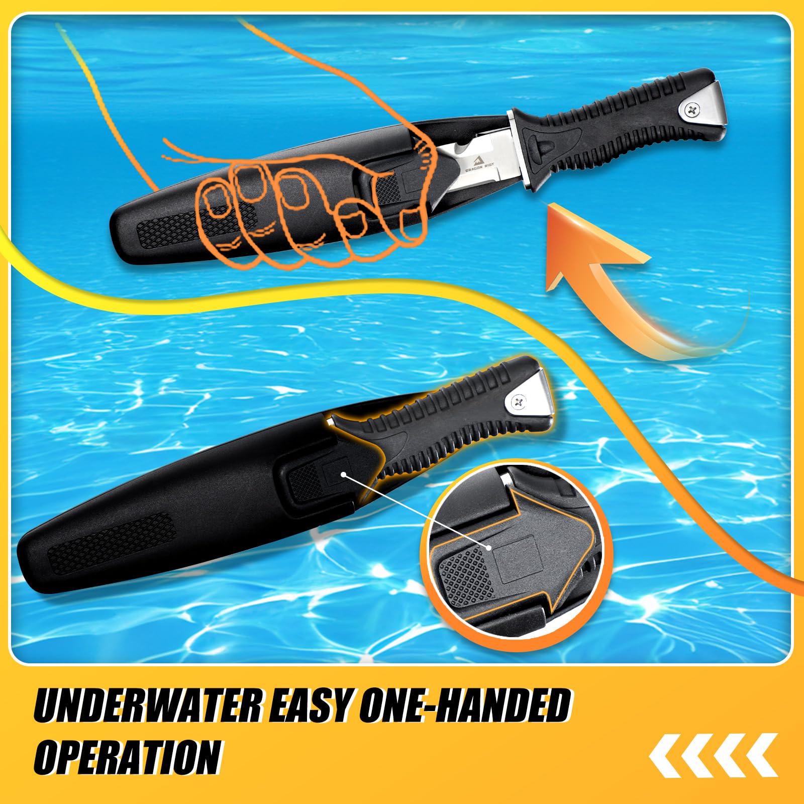 DRAGON RIOT Ultra Sharp Dive Knife with Sheath & Leg Straps - Double Edged Scuba Knife for Saltwater Diving, Snorkeling, Spearfishing | Perfect for Underwater Adventures, Marine Activities & Emergency Situations