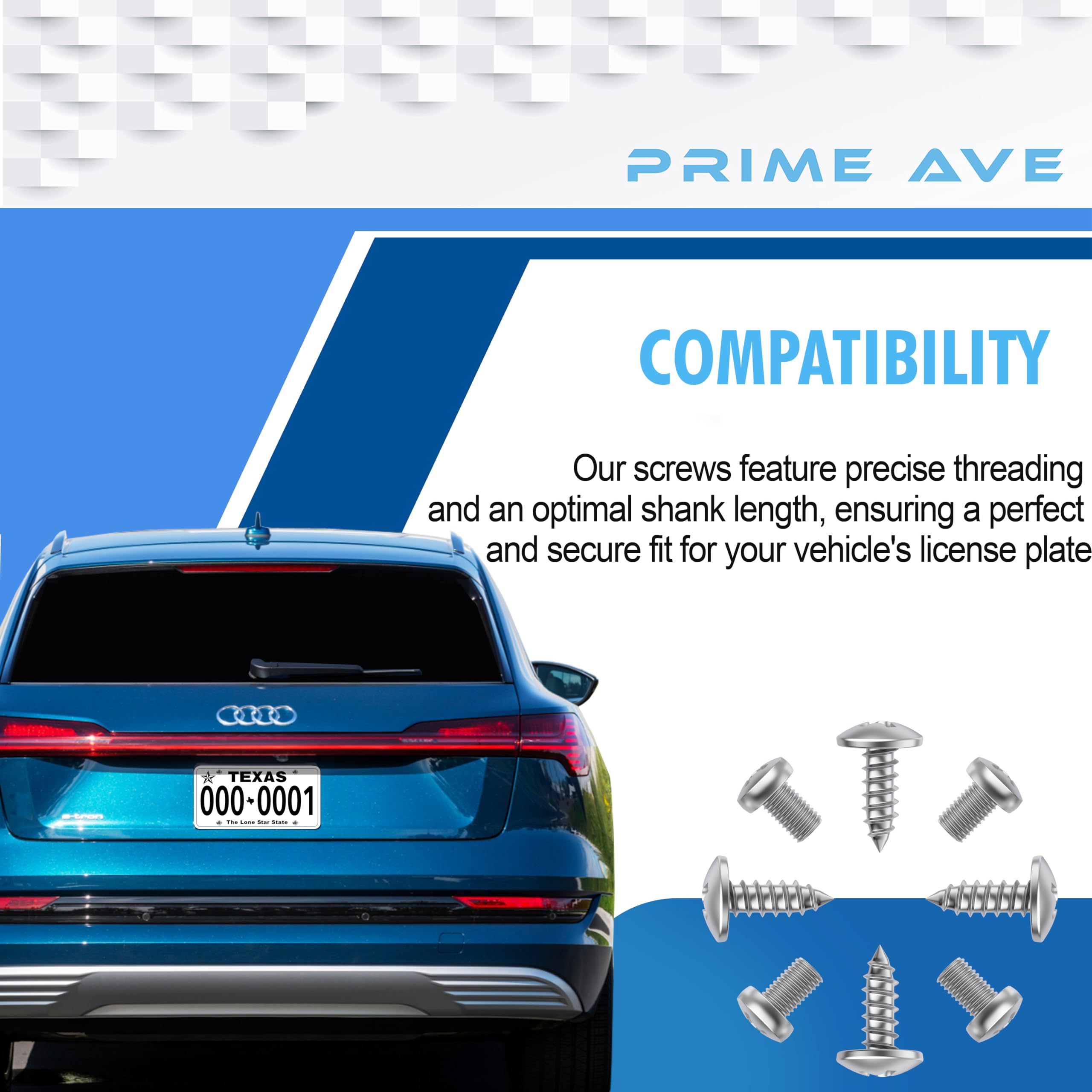 Premium Stainless Steel License Plate Screws - Rust Proof & Durable Fastener Kit for Car License Plates, Frames, Covers (8 Pack) - Fits Audi & Most Vehicles - Perfect for Front/Rear Plate Installation & Secure Mounting