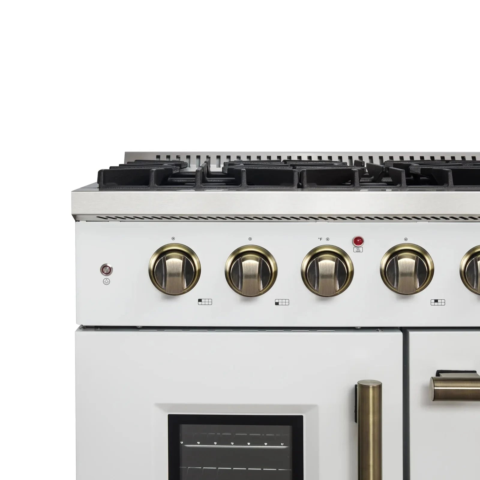 Forno Galiano 48-Inch Freestanding All Gas Range with French Doors - White with Antique Brass Trim (Model FFSGS6444 48WHT) - Perfect for Modern Kitchens & Professional Chefs