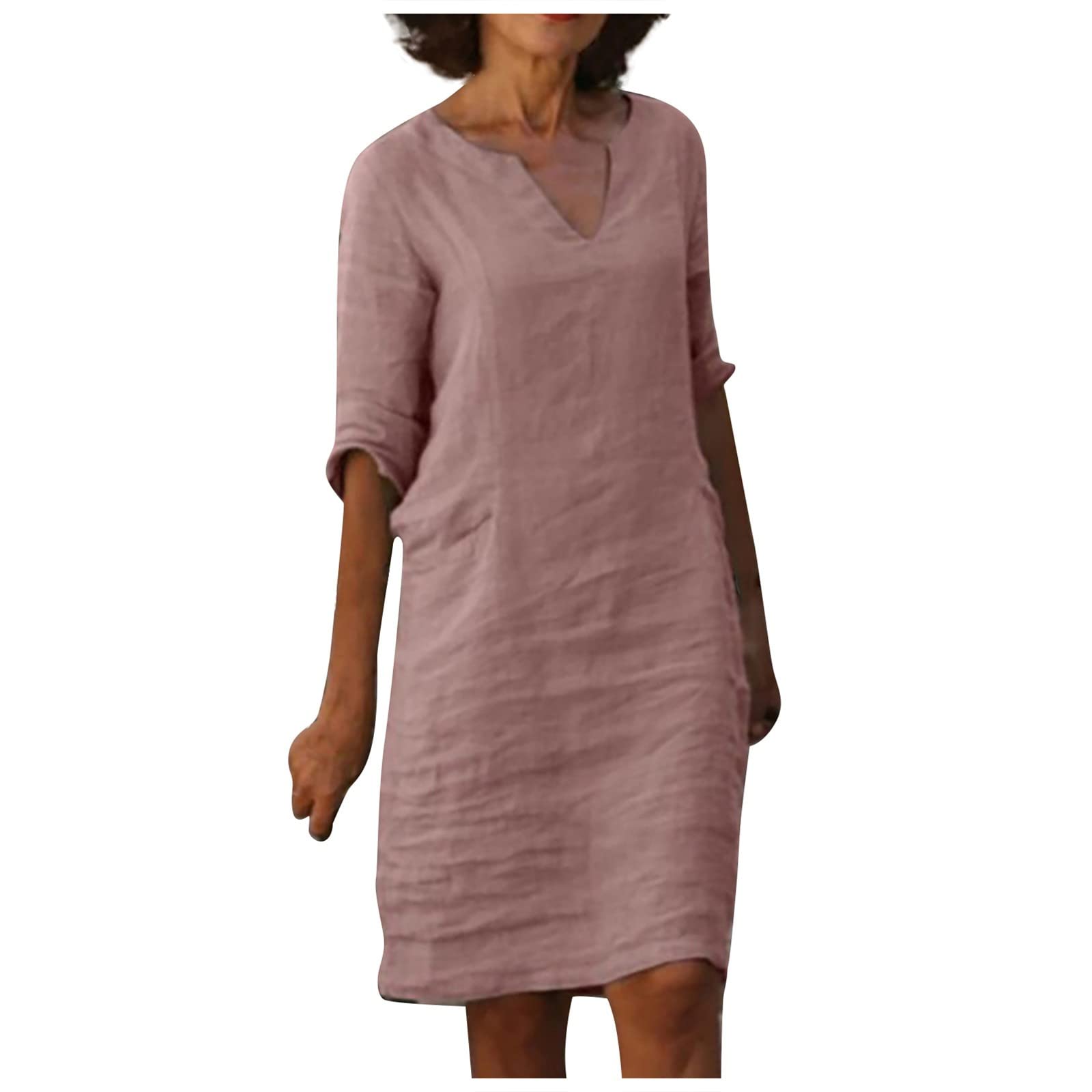 Stylish Women's Summer Cocktail Dress - V-Neck Short Sleeve Solid Color Plus Size Dress with Side Pockets | Perfect for Parties, Weddings & Date Nights