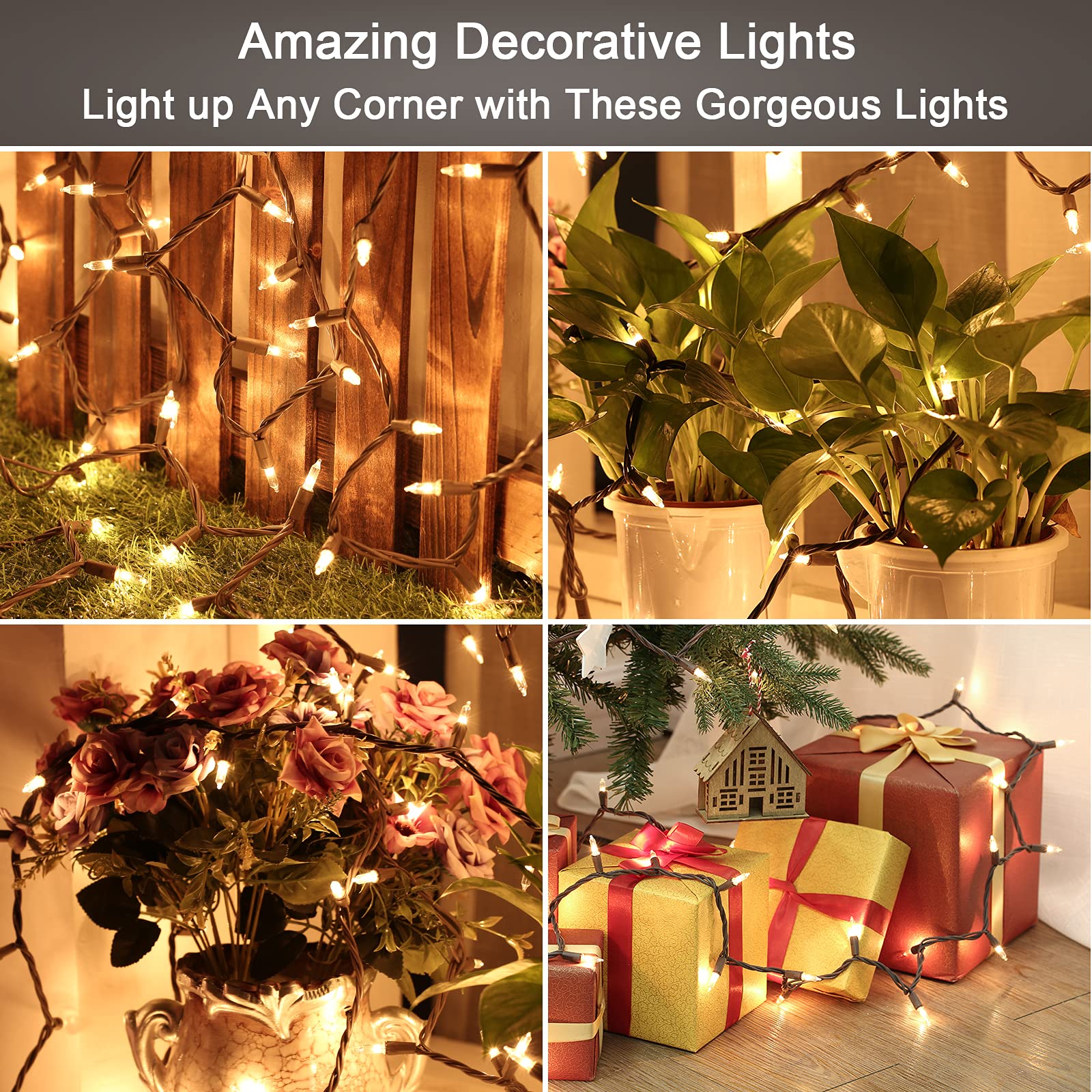 ODEETRONIC 100-Count Clear Christmas Lights String - 21.63ft Brown Wire Incandescent Lights, UL Certified for Outdoor & Indoor Use - Perfect for Christmas Trees, Weddings, Parties & Home Decor (Warm White)