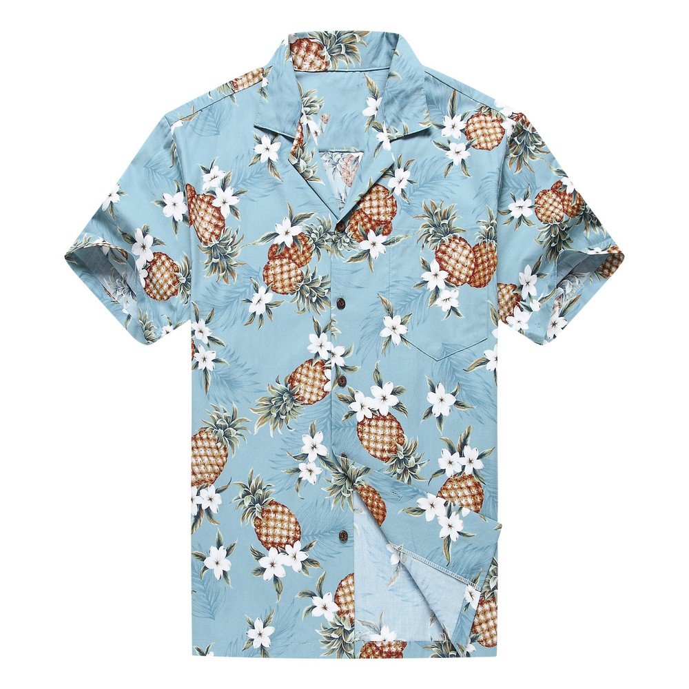 Hawaiian Shirt for Men - Made in Hawaii - Golden Pineapple Aloha Shirt in White | Tropical Vacation Wear, Beach Party, Summer Casual Outfit