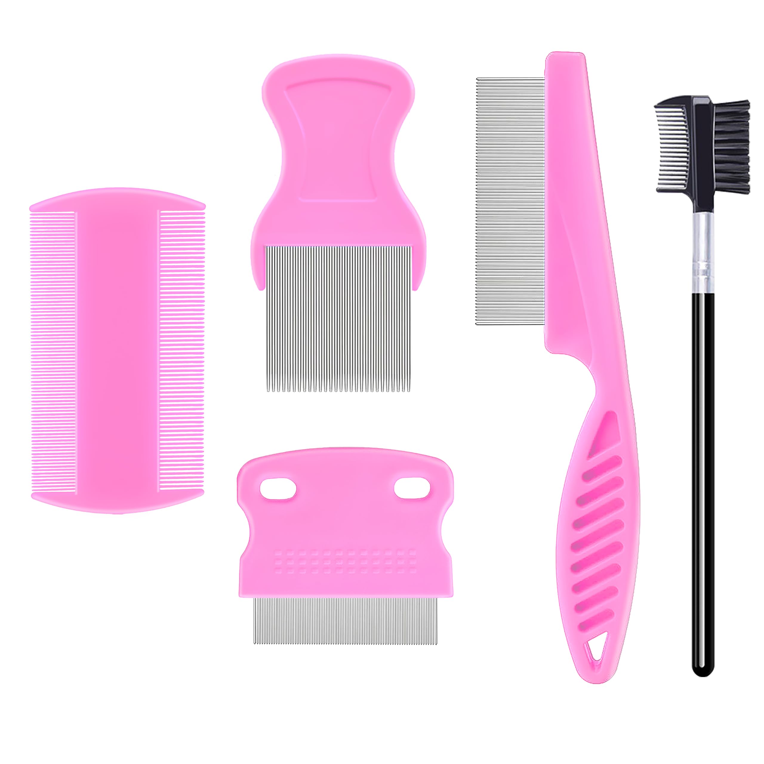 5 Pack Stainless Steel Flea & Lice Comb for Dogs & Cats - Double-Sided Grooming Comb with Rounded Teeth, Tear Stain Remover & Dematting Tool - Ideal for Small, Medium & Large Pets (Pink) - Perfect for Daily Grooming, Flea Control & Pet Hygiene Care