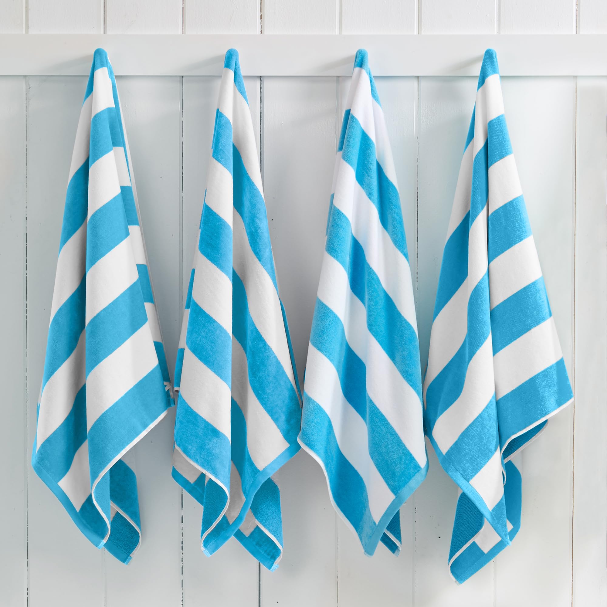 Great Bay Home 100% Cotton Oversized Velour Beach Towels 4 Pack - Quick Dry, Large Swim Towels for Adults & Kids (35