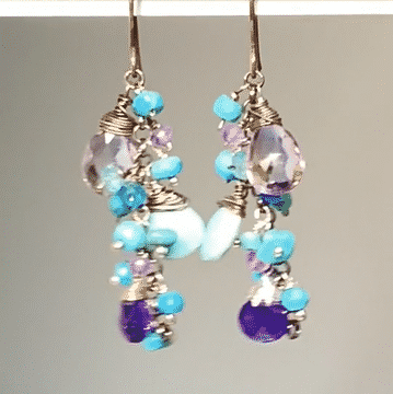 Sleeping Beauty Turquoise Dangle Earrings with Amethyst in Oxidized Sterling Silver - Handmade Bohemian Jewelry for Women, Perfect for Weddings, Parties & Boho Fashion