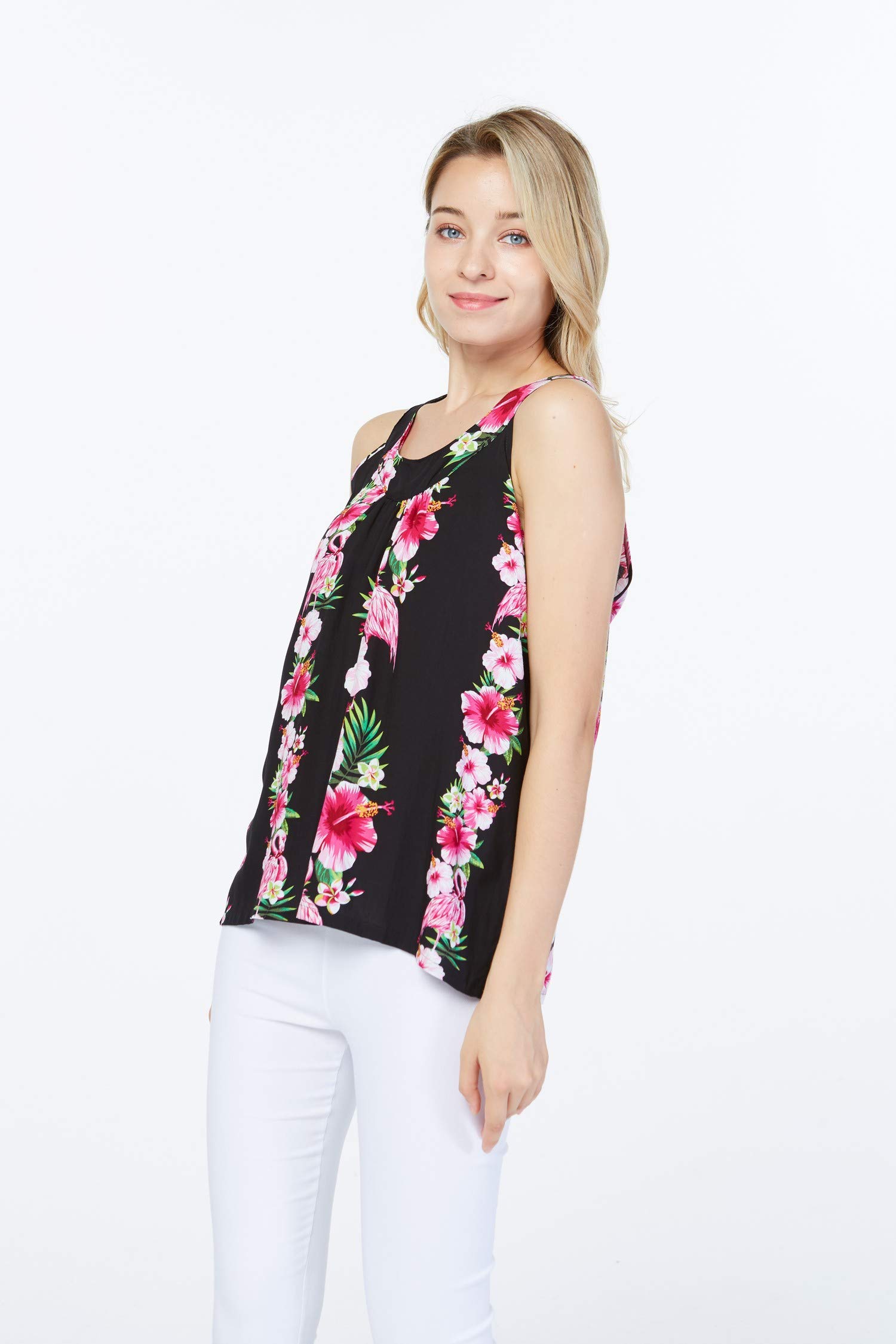 Hawaiian Women's Pink Hibiscus Vine Tank Top - Breathable Summer Beachwear for Vacation, Pool Party & Tropical Getaway