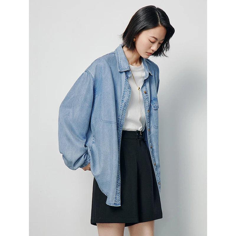 Women's Lightweight Lyocell Denim Shirt - Comfortable Casual Button-Up Top for Everyday Wear, Work & Weekend Outfits