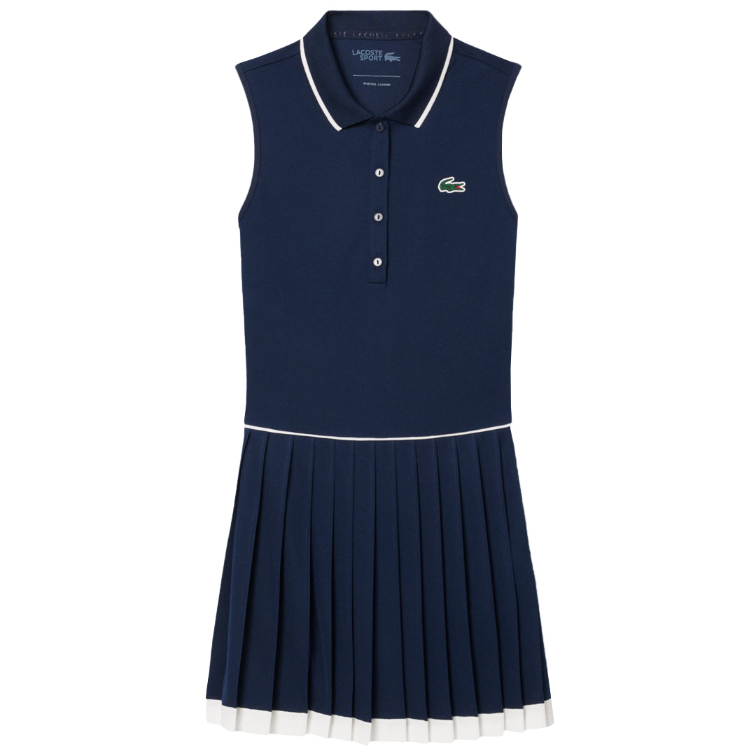 Lacoste Women's Heritage Ultry Dry Tennis Dress - Navy Blue & White | Breathable Quick-Dry Fabric for Tennis, Golf & Summer Sports