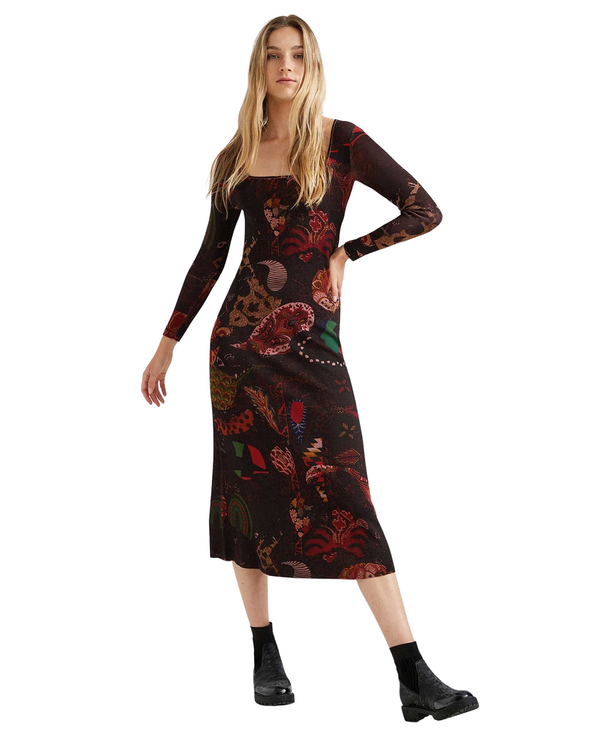 Desigual Women's Long Sleeve Flat Knit Dress - Stylish & Comfortable for Work, Date Night & Fall Fashion