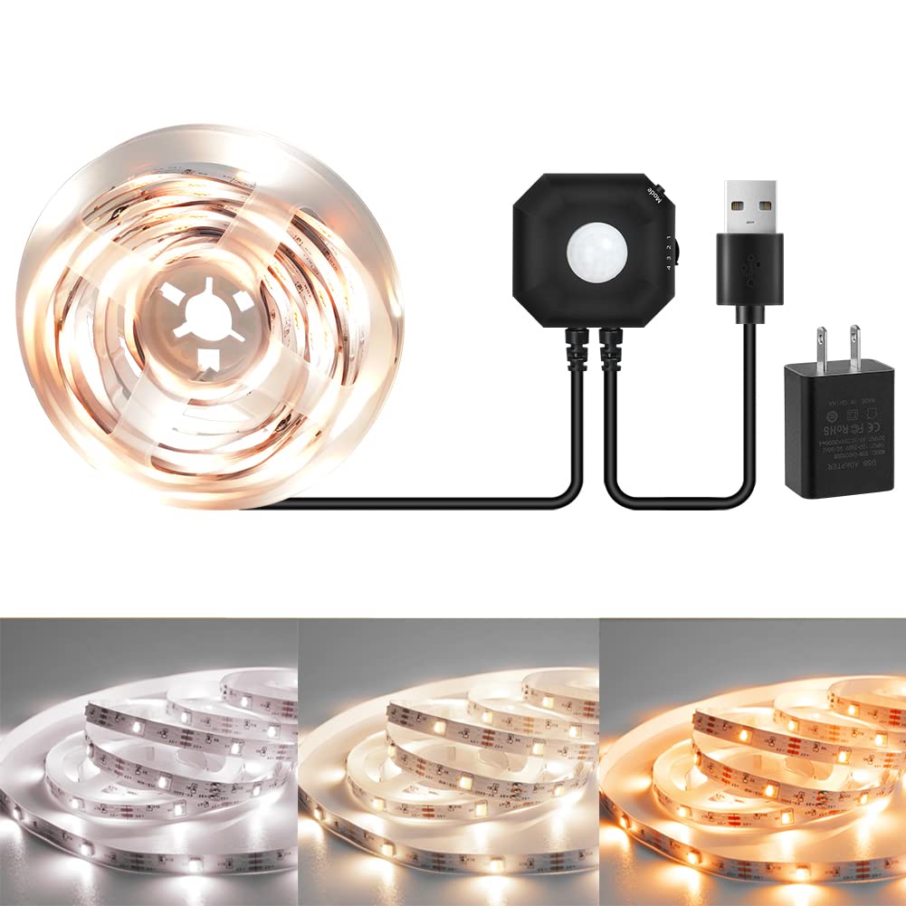 Wefomey Motion Sensor LED Light Strip - Indoor Motion Activated Lighting with Dimmer & Timer, 2700K-6500K Adjustable White Light for Closets, Kitchen Cabinets, Stairs (Daylight to Warm White) - Perfect for Home, Office & Nighttime Safety
