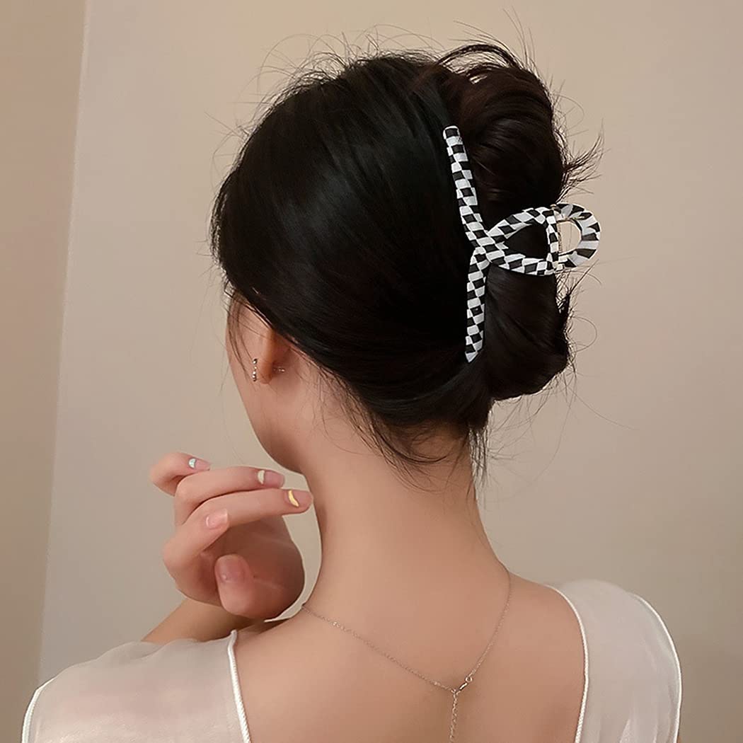Fashionable Checkered Metal Hair Claw Clips for Women & Girls - 3PCS Set, Strong Hold Hair Jaw Clips for Spring & Summer Styling - Perfect for School, Work, Parties & Everyday Use