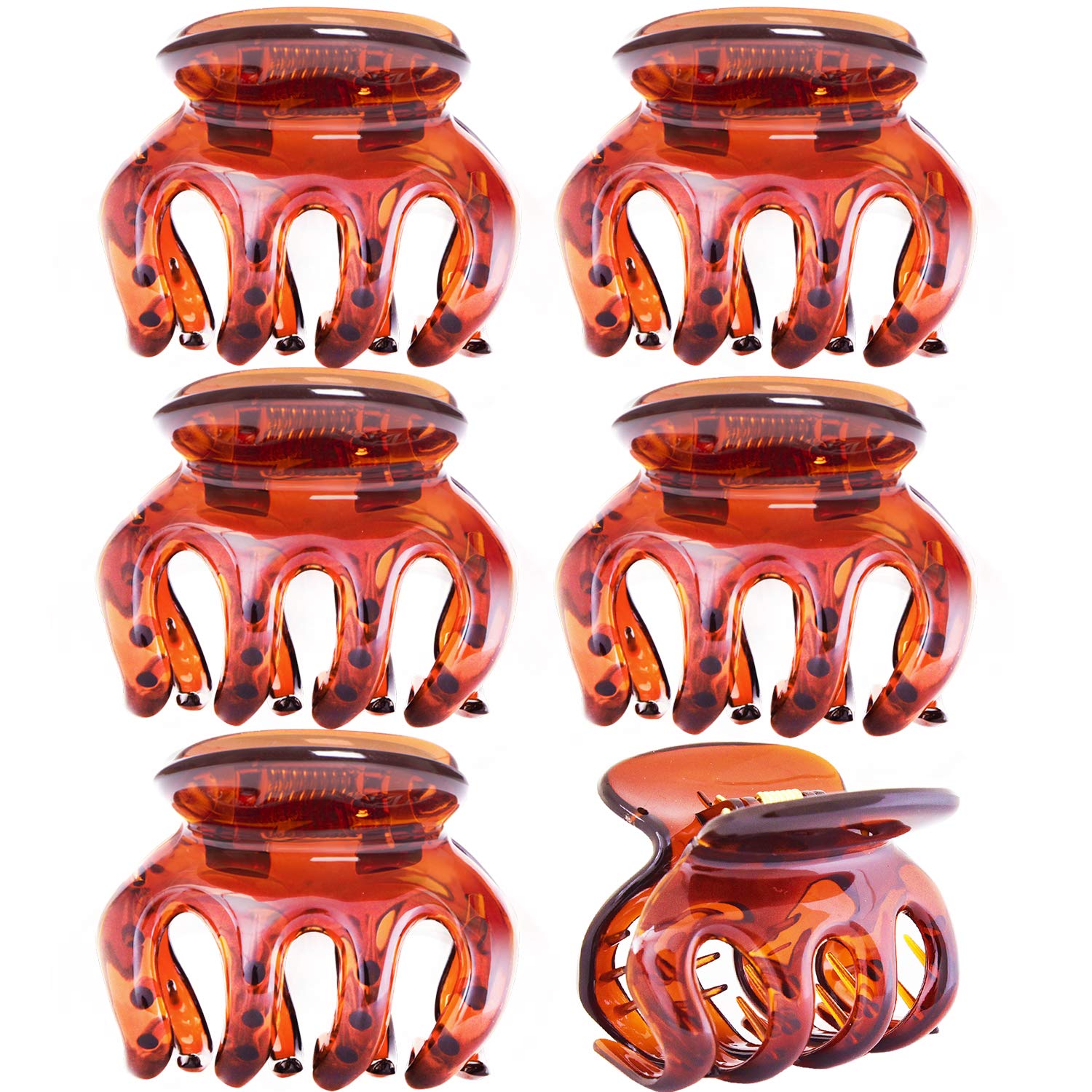 6-Pack Women's Classic Jumbo Pumpkin Hair Clips - Octopus Claw Jaw Interlocking Teeth Design for Strong Hold & No Slip Grip | Fashion Hair Accessories for Thick Hair, Ponytails & Updos (Large, Brown)