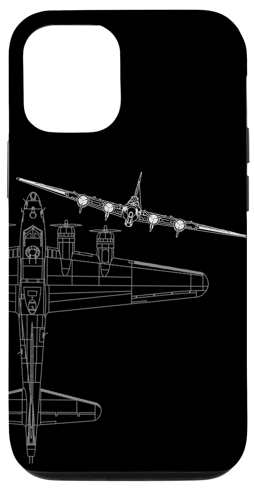 iPhone 12/12 Pro Case with B-17 Flying Fortress WWII Bomber Line Art - Vintage Military Aircraft Design Phone Cover for History Enthusiasts | Perfect for Aviation Fans, Veterans & Military History Buffs
