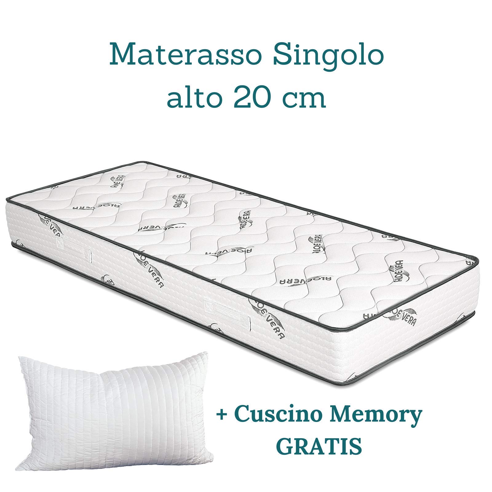 EVERGREENWEB - 20cm Aloe Vera Memory Foam Mattress 85x195, Breathable Eco-Friendly Fabric, Hypoallergenic with Free Pillows | Perfect for All Bed Frames, Ideal for Back Pain Relief & Allergy Sufferers