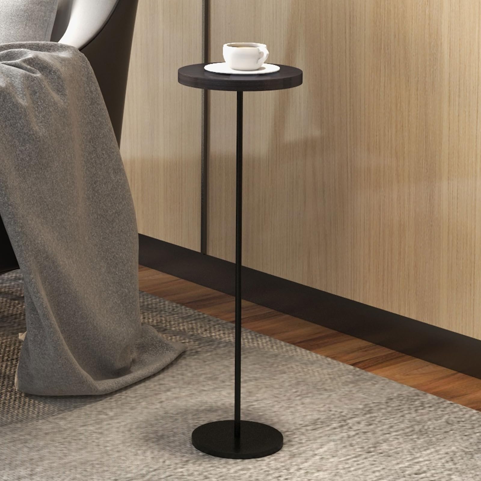 Premium Round Pedestal Drink Table with Weighted Base - Modern Black Cocktail Side Table for Living Room, Bedroom, Dorm & Patio - Perfect Martini Table for Sofa, Couch & Chair Accent - Ideal for Parties, Relaxation & Small Space Decor