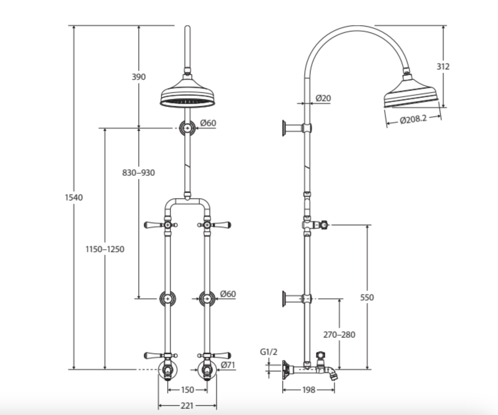 Fienza 455123 Lillian Lever Exposed Rail Shower & Bath Set in Chrome - Modern Bathroom Fixture for Spa-Like Shower Experience