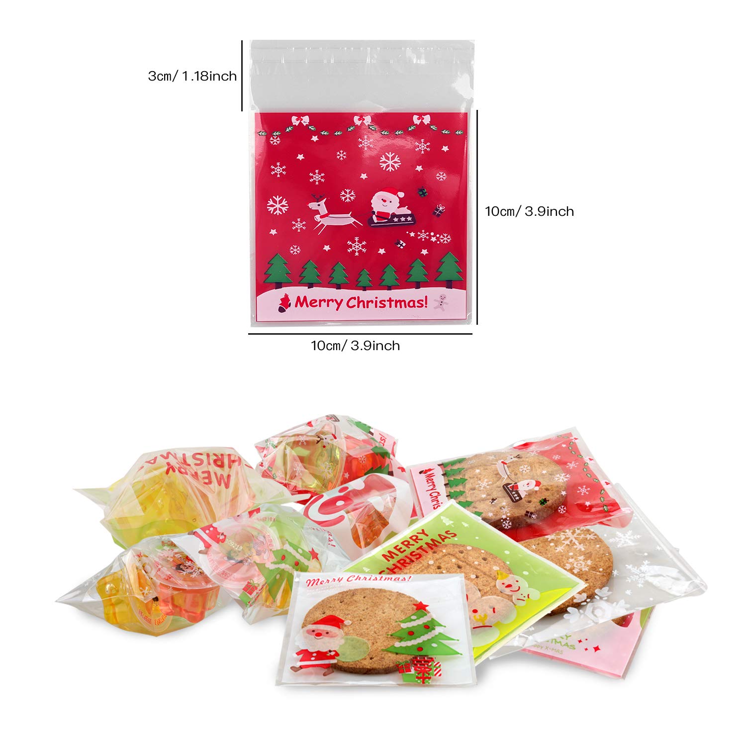 500 Pcs Christmas Cookie Bags - Self Adhesive Clear Cellophane Treat Bags for Holiday Cookies, Candy & Party Favors | Perfect for Christmas Gifts, Baking Treats & Festive Celebrations