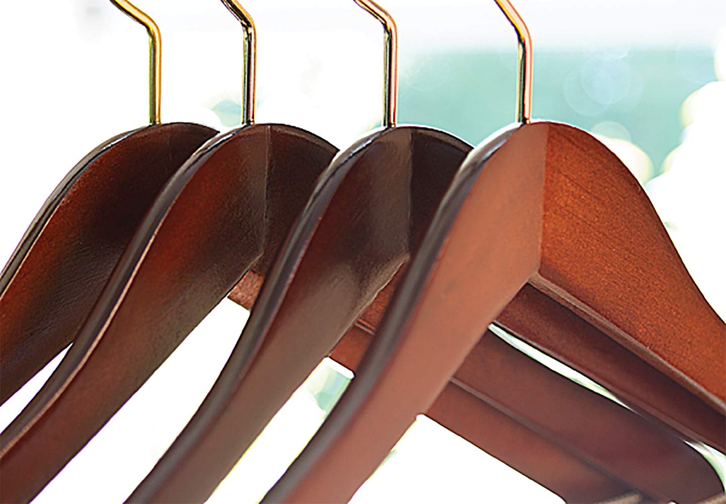 Premium Concave Wooden Clothes Hangers - Natural Walnut Finish, Thick Curved Design with Brass Swivel Hooks for Jackets, Coats & Dress Shirts (Set of 12) - Ideal for Closet Organization, Luxury Wardrobe & Upscale Retail Stores by The Great American Hanger Company