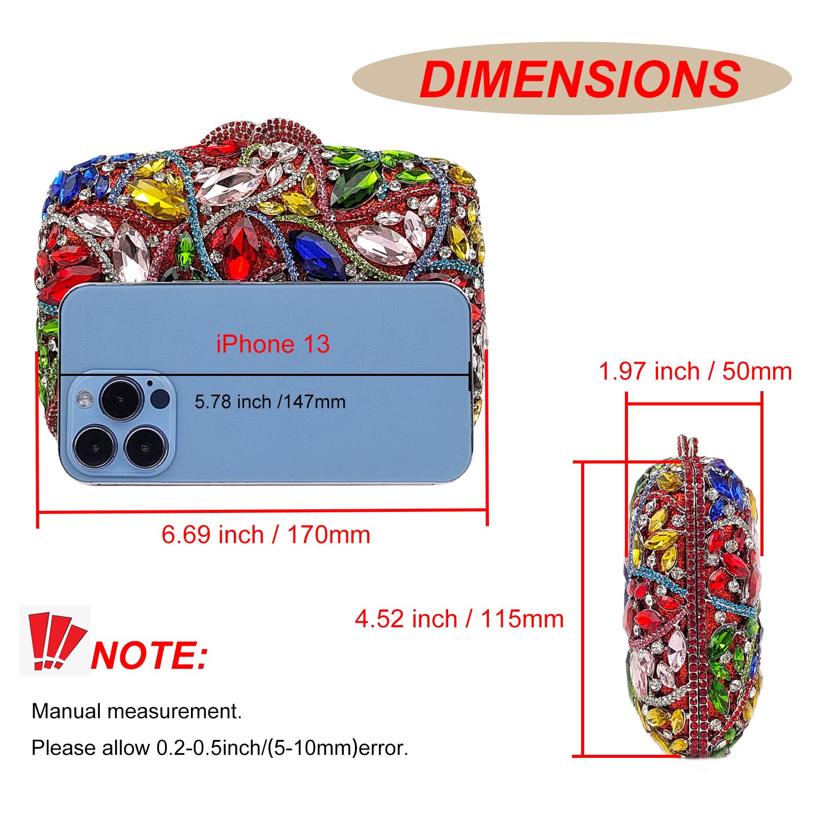 Sparkling Crystal Clutch Purse for Women - Elegant Wedding Party Prom Evening Bag with Colorful Rhinestones | Perfect for Formal Events, Date Nights & Special Occasions