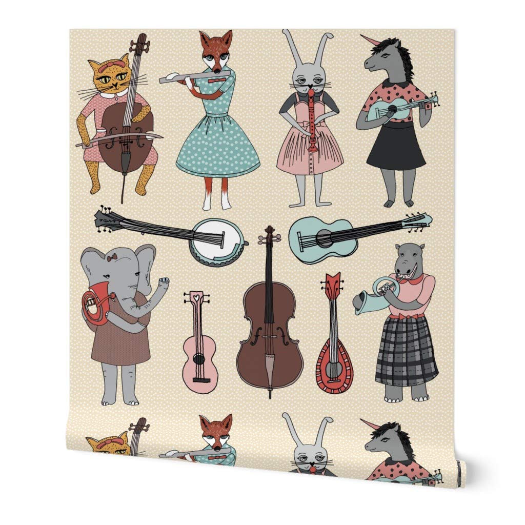 12ft x 2ft Peel and Stick Removable Wallpaper - Animal Band Music Instrument Nursery Decor | Custom Baby Room Wallpaper by Spoonflower | Perfect for Kids' Bedrooms, Playrooms & Nursery Walls