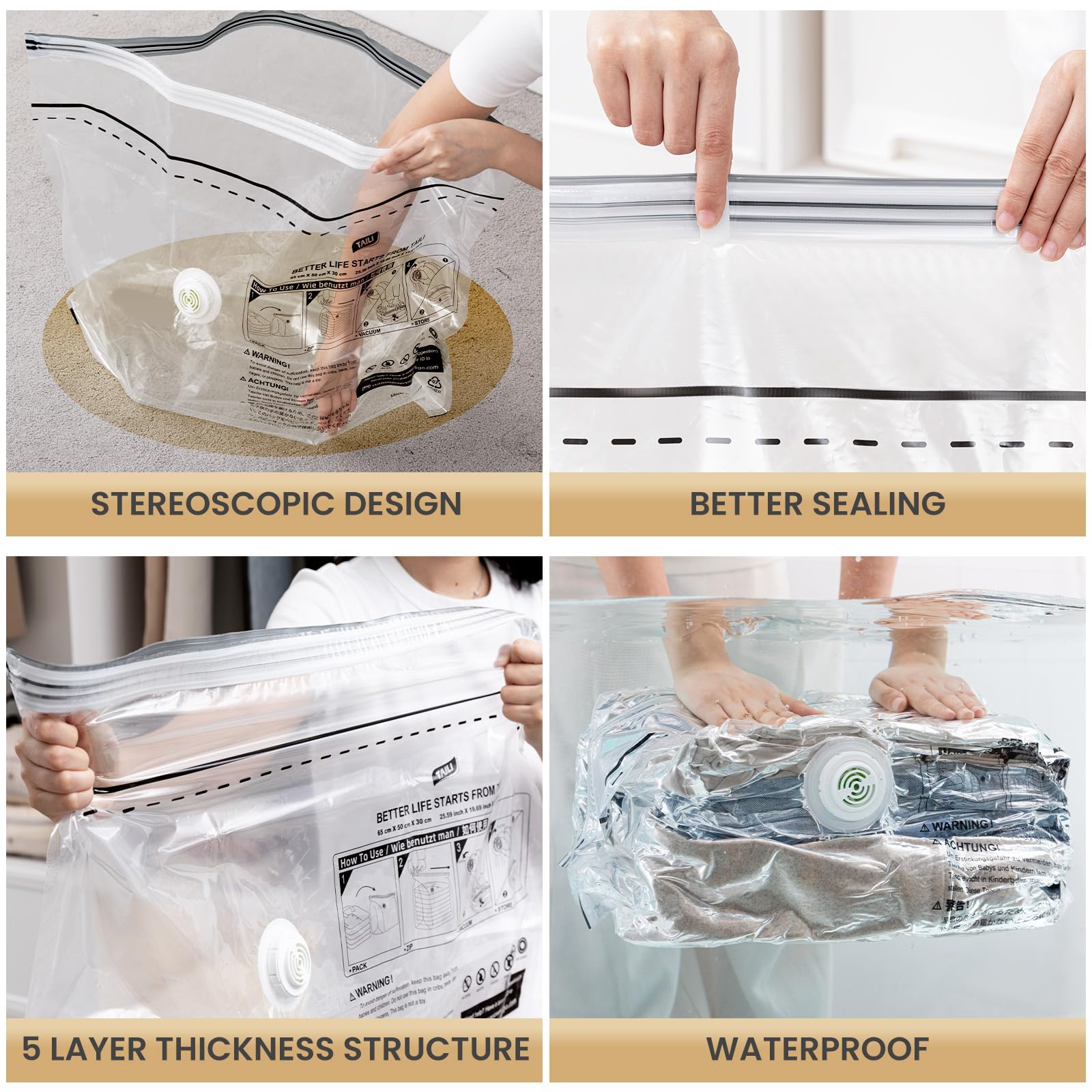 TAILI 8 Pack Medium Vacuum Storage Bags (25x19x11 inch) - Reusable Space Saver Compression Bags for Travel Suitcases & Luggage | Perfect for Organizing Clothes, Blankets & Seasonal Storage