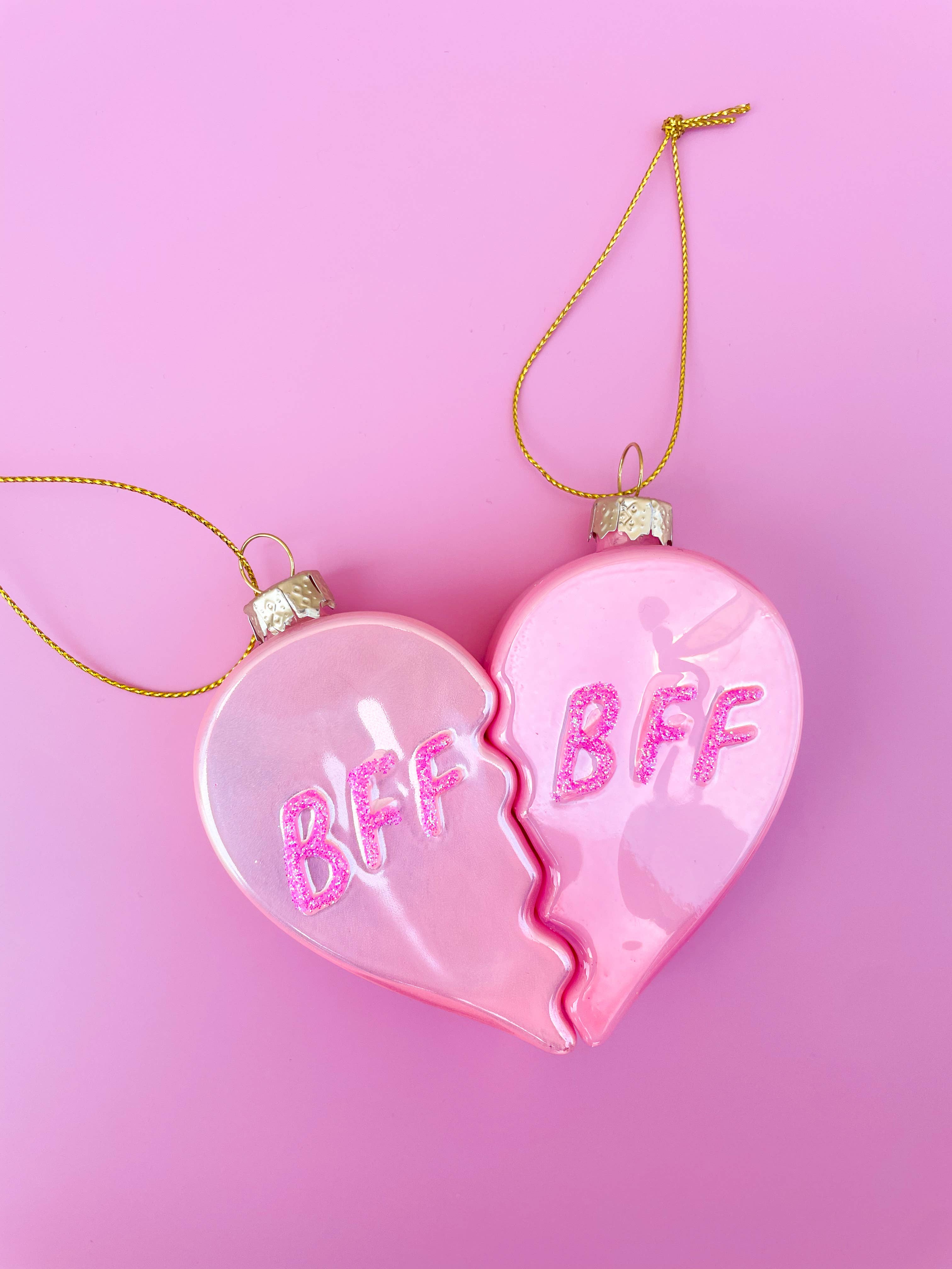 Sparkling BFF Heart Christmas Ornaments Set - Best Friend Holiday Decor for Tree, Gift Exchange & Party Decorations