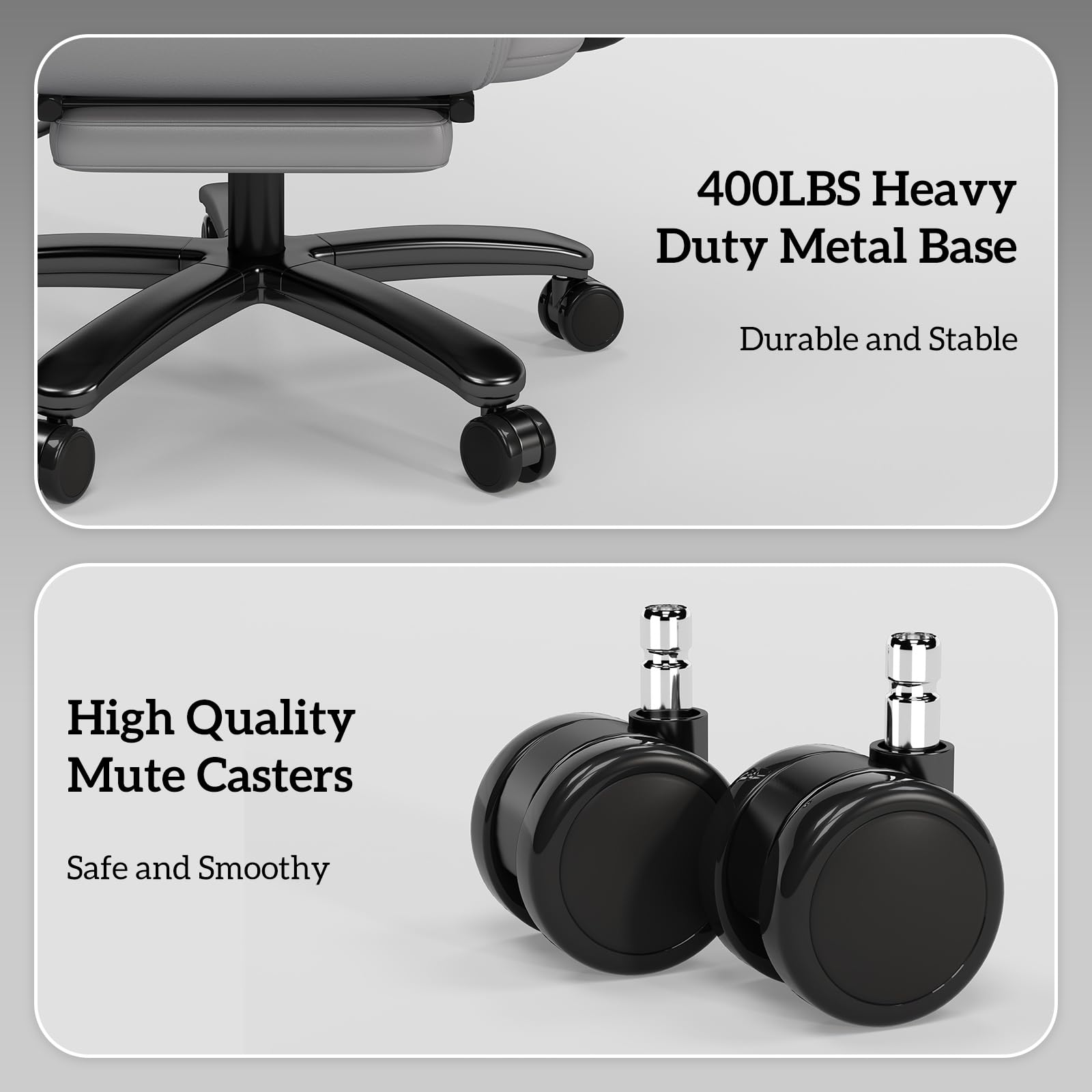 GYI Big and Tall Office Chair 400LBS Capacity - 160° High Back Reclining Ergonomic Desk Chair with Wide Seat, Adjustable Arms & Footrest - Grey - Perfect for Home Office, Gaming & Executive Workspaces