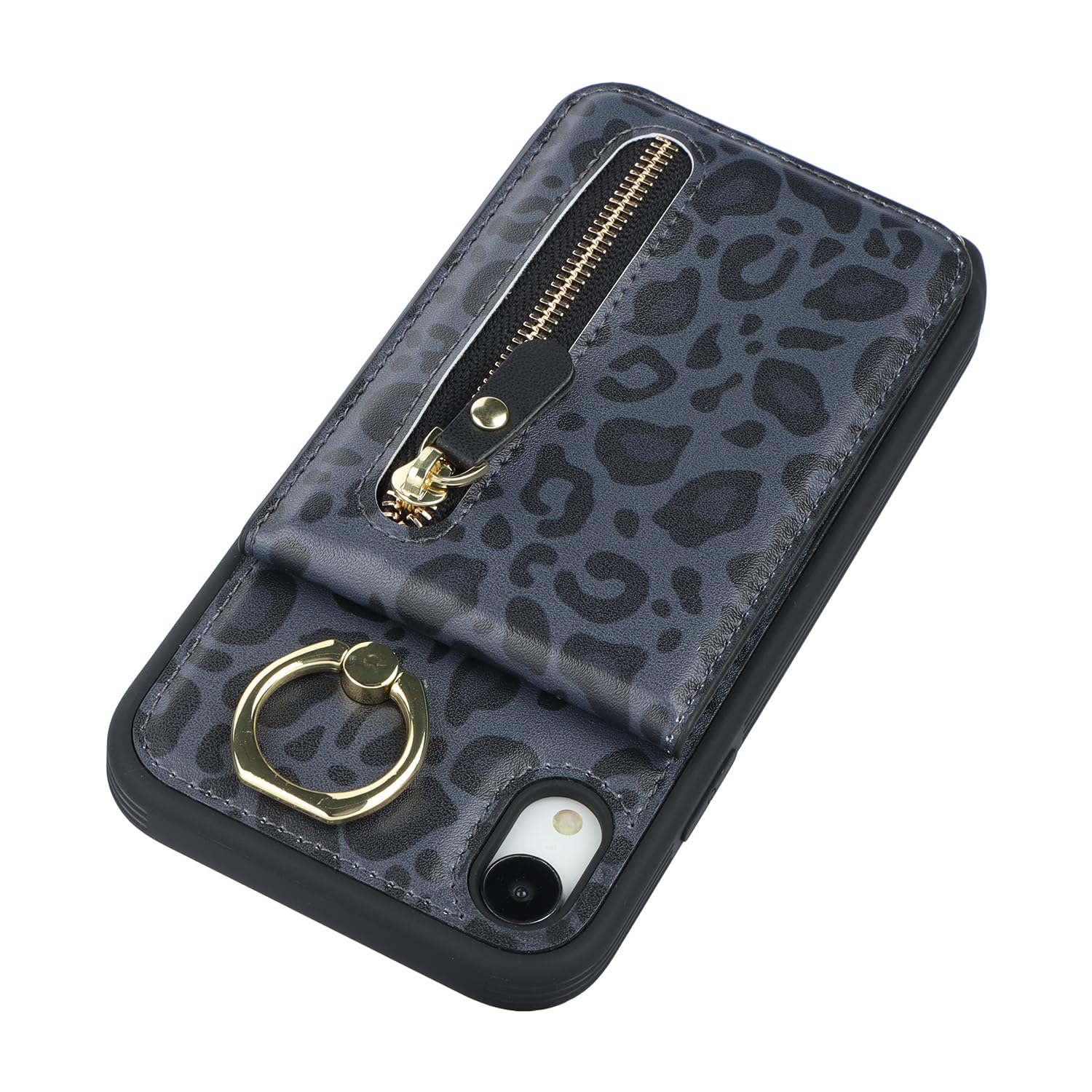 Premium iPhone XR Phone Case with Card Holder & Wrist Strap - Women's Wallet Case with Credit Card Slots, Kickstand & Zipper Closure (Black Leopard Print) - Perfect for Everyday Use, Travel & Hands-Free Convenience
