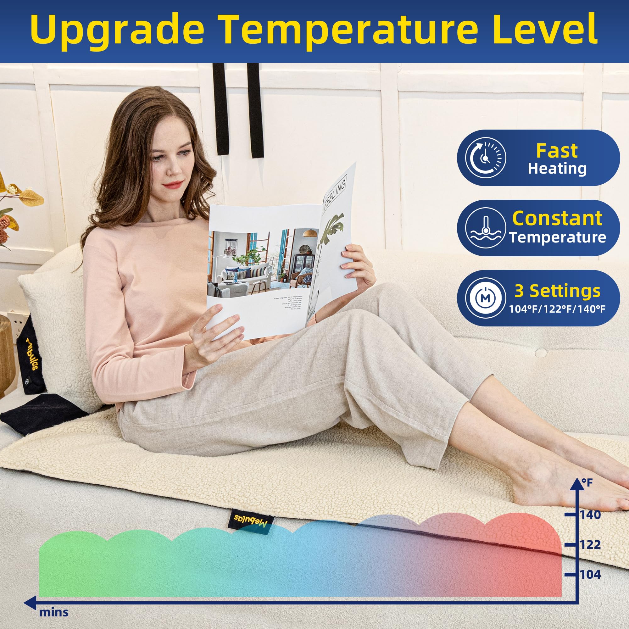 Smart Heated Pad PRO - Upgraded Electric Heating Blanket with 3 Adjustable Heat Levels (104°F-140°F) for Chair, Sofa, Couch & Travel - Perfect for Home, Office, Camping & Winter Warmth