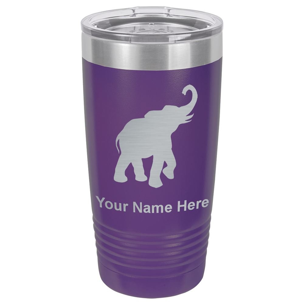 **LaserGram 20oz Vacuum Insulated Stainless Steel Tumbler Mug with Personalized Engraving - Indian Elephant Design in Dark Purple - Keeps Drinks Hot/Cold for Hours - Perfect for Office, Travel & Outdoor Adventures**