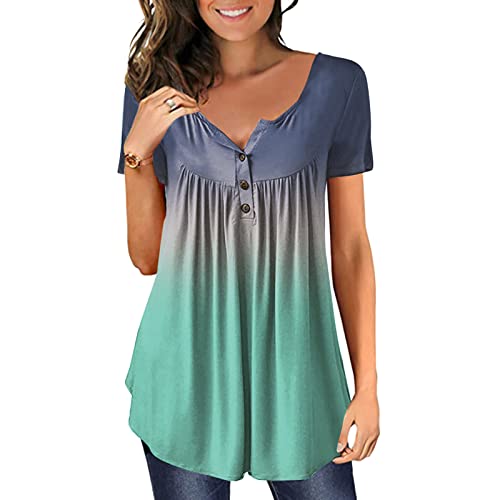 Plus Size Gradient V-Neck T-Shirt for Women - Green XXXL, Casual Summer Wear