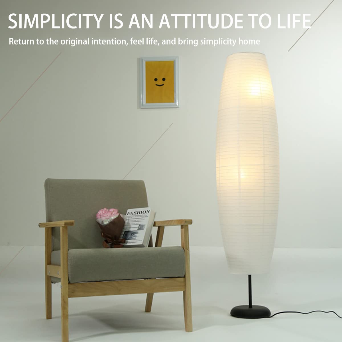 FERCAISH Foldable Rice Paper Floor Lamp Shade - Minimalist Modern Paper Light Bulb Cage for Living Room, Bedroom, Office - Soft Ambient Lighting for Cozy Home Decor & Meditation Spaces
