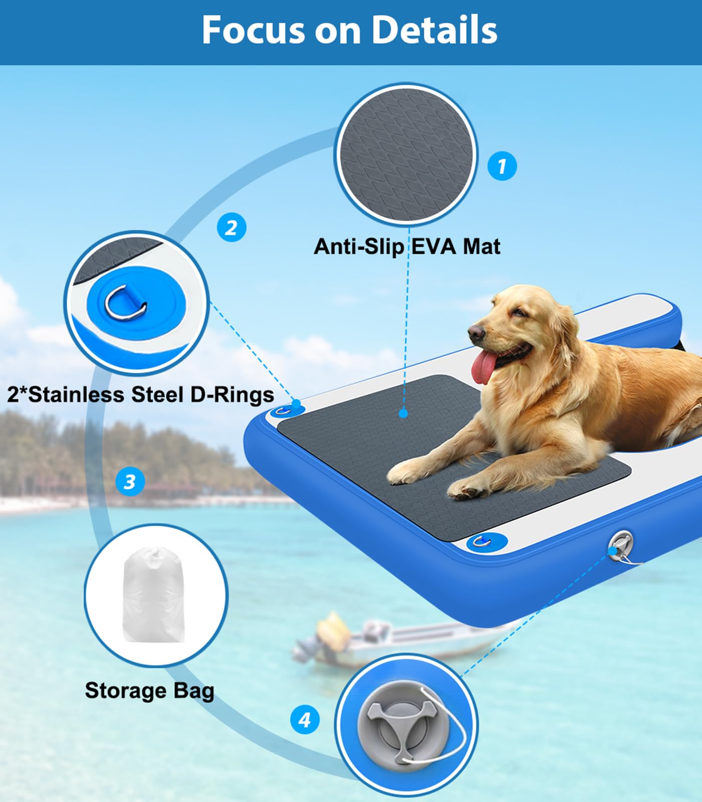 **Inflatable Dog Water Ramp for Pools, Boats & Lakes - Non-Slip EVA Floating Pet Ramp Ladder for Dogs Up to 150LBS - Perfect for Swimming, Dock Access & Water Play**