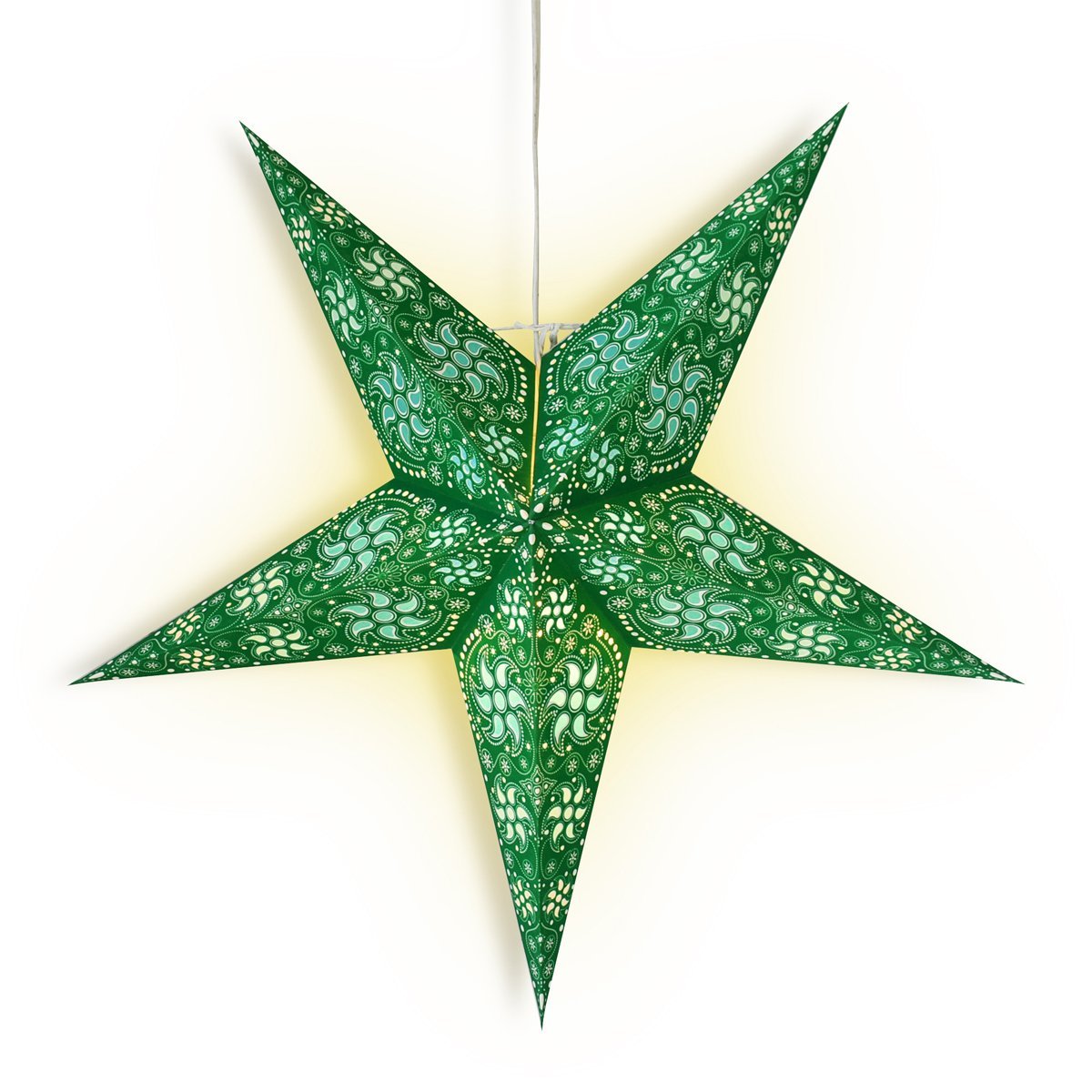 3 Pack 24 Green Winds Paper Star Lanterns with LED Bulbs & Lamp Cord - Hanging Party Decor for Wedding, Baby Shower, Christmas & Outdoor Garden Lighting