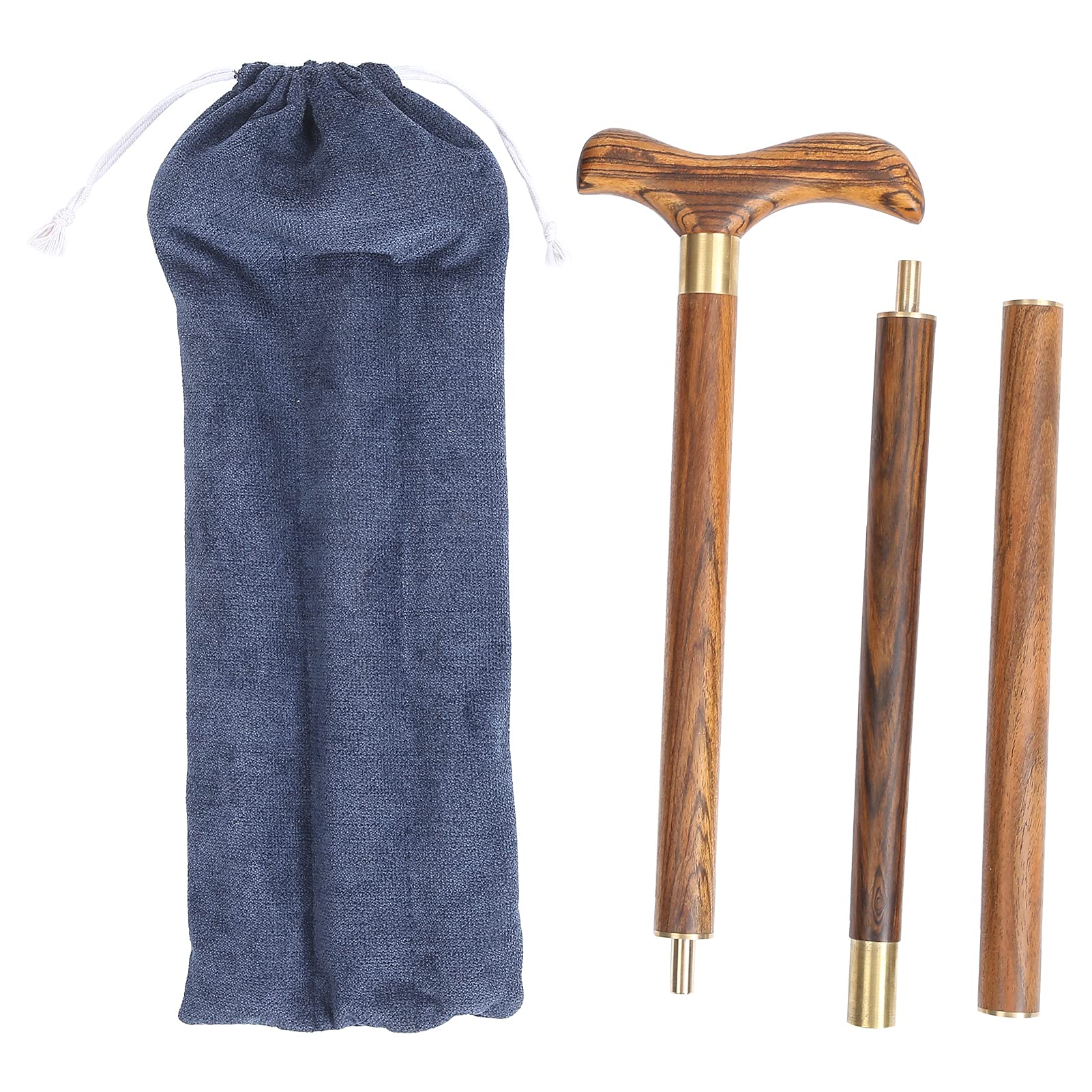 Premium Folding Walking Cane with T-Handle - Solid Ebony Wood Mobility Aid for Seniors & Elderly - Lightweight Support for Hiking, Travel & Daily Use