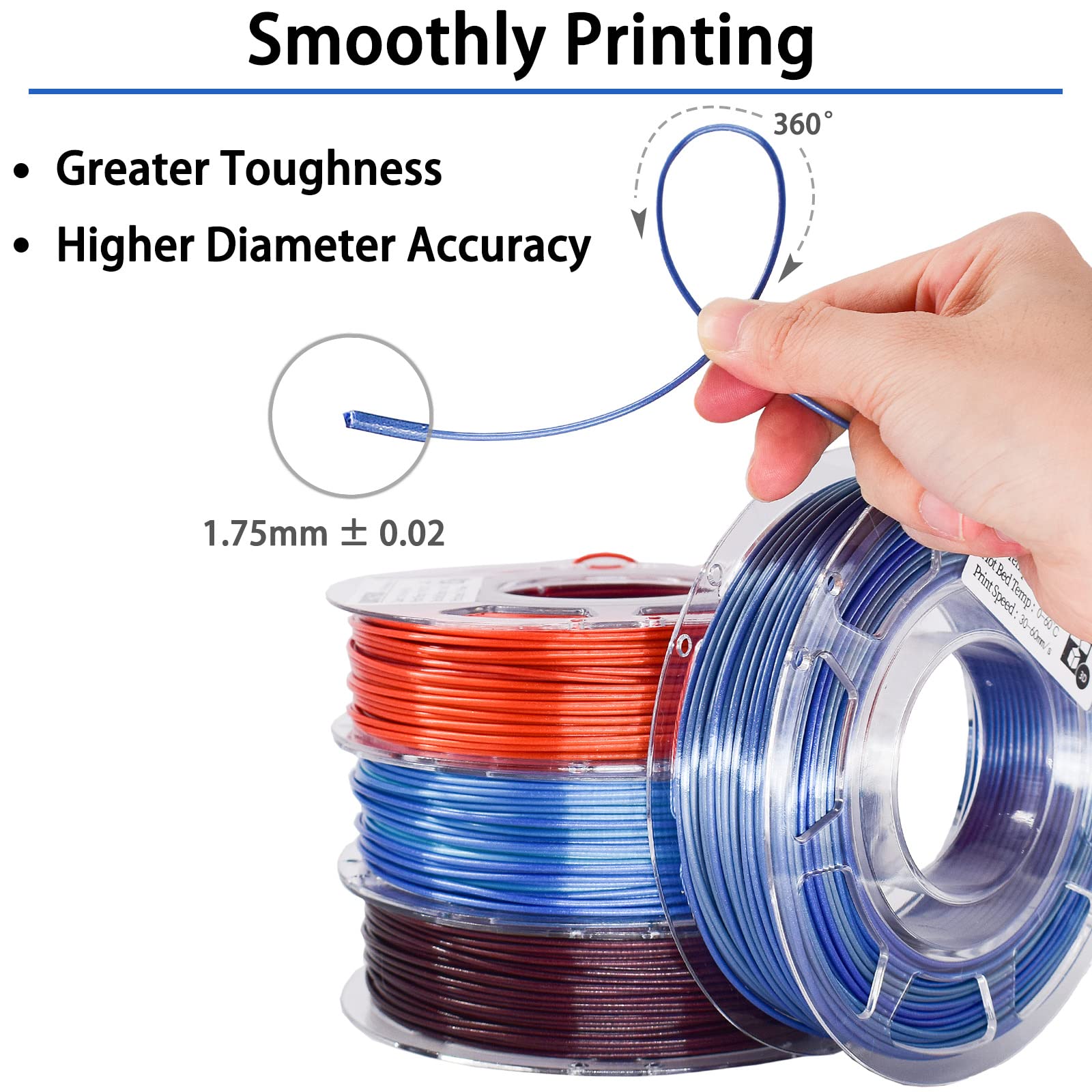Premium 3D Printer Filament Bundle - 4 Spools of 1.75mm Silk Shiny PLA Filament (±0.02mm Accuracy) for Smooth 3D Printing - Perfect for DIY Projects, Cosplay Props & Home Decor Creations