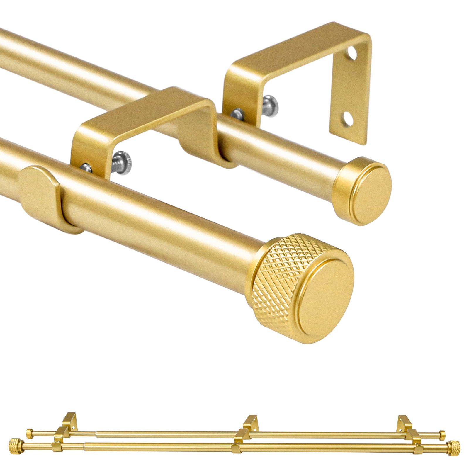 Urbanest 5/8 Inch Adjustable Double Drapery Curtain Rod Set with Maniglia Finials - 28-48/48-84/84-120 Inches - Gun Metal, Pewter, Matte Gold - Perfect for Living Room, Bedroom & Window Decor