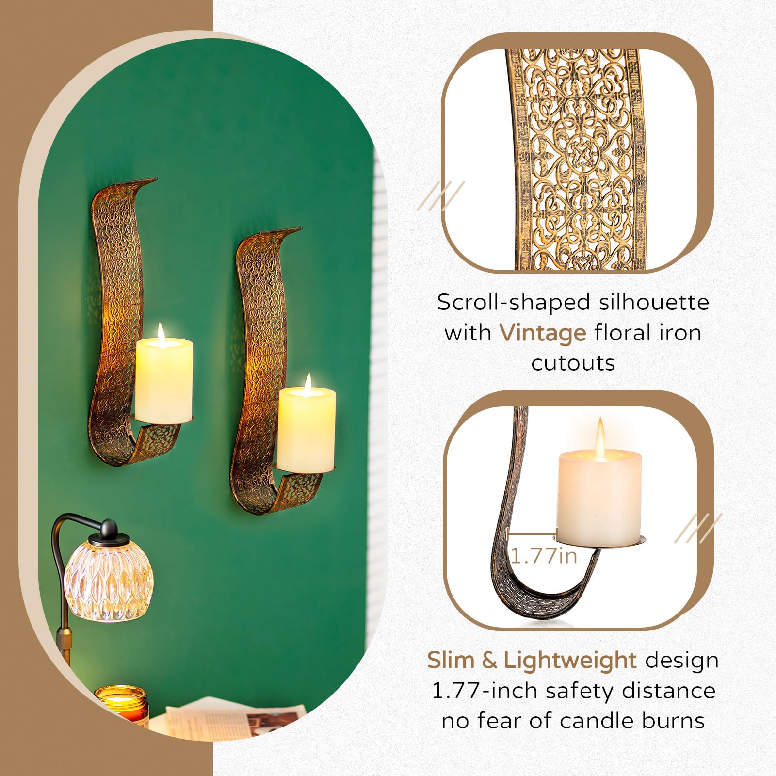 Rustic Metal Wall Candle Holders Set of 2 - Farmhouse Decorative Candle Sconces for Pillar Candles, Perfect for Bathroom, Living Room & Bedroom Wall Decor | Creates Cozy Ambiance for Romantic Dinners, Relaxing Baths & Holiday Decorations