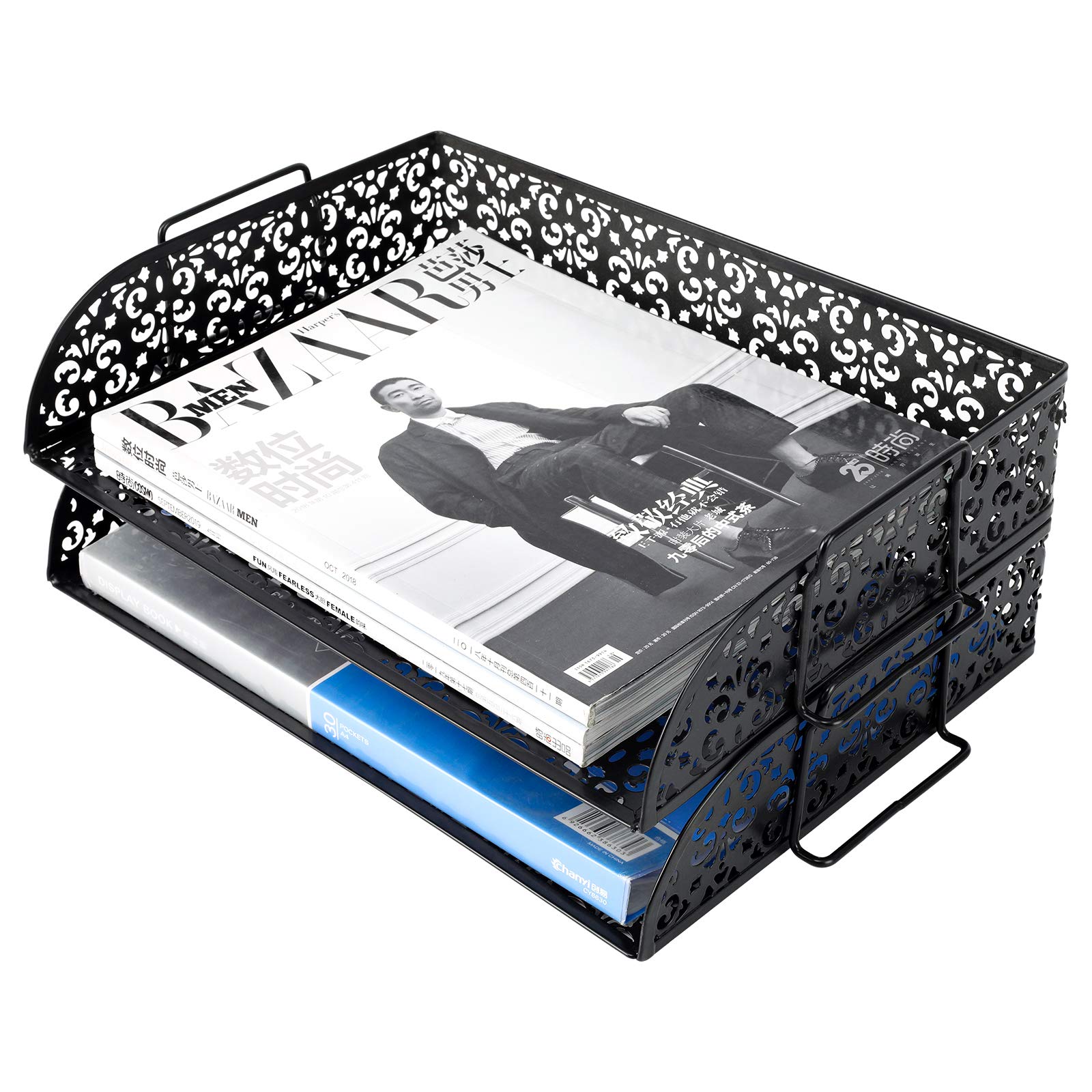 Premium Stackable 2-Tier Office Desk Organizer - Black File Document Paper Letter Tray Holder for Home & Office Workspace Organization (Perfect for Desk, Countertop, or Shelf Storage)