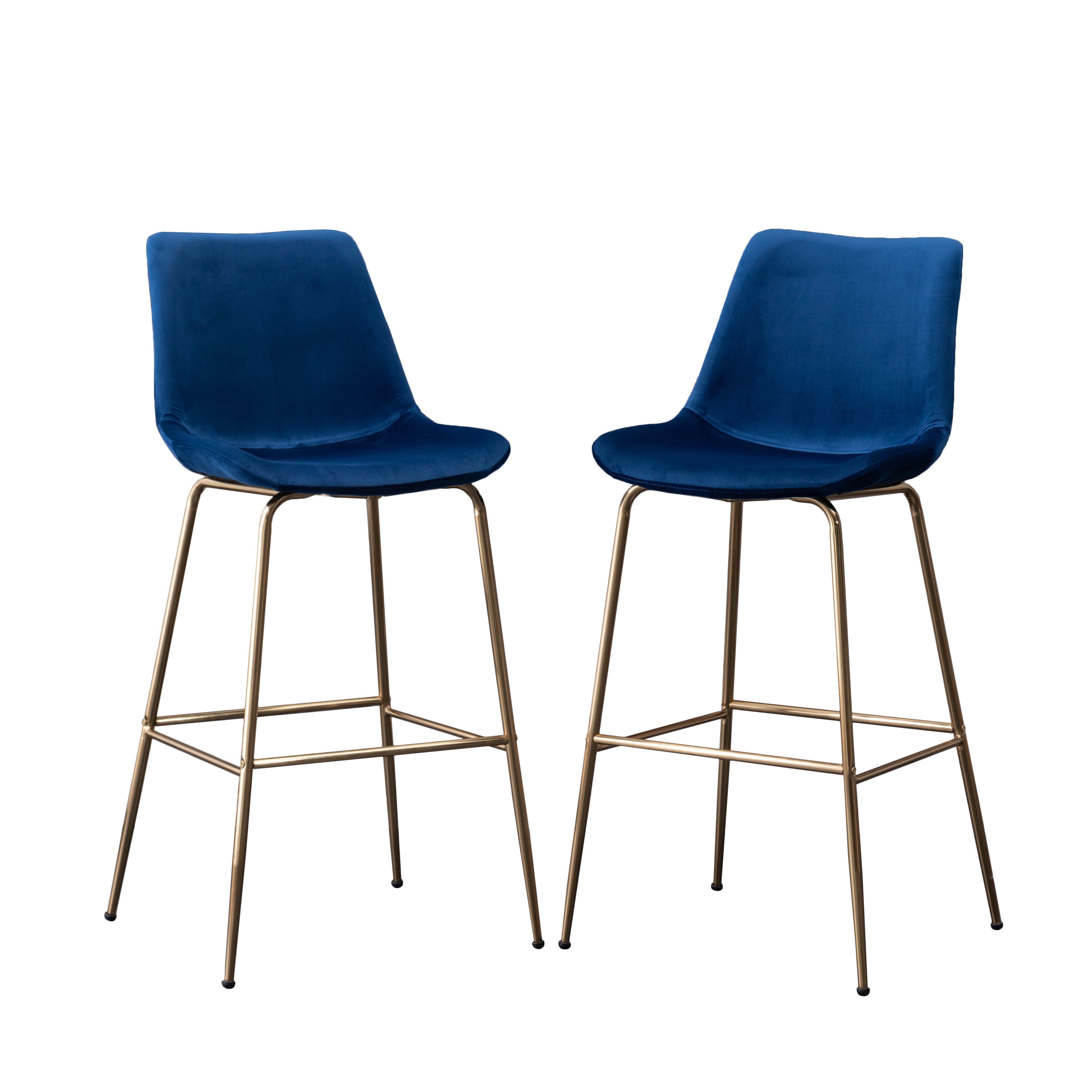 Roundhill Furniture Aufurr Modern Velvet Counter Height Bar Stools - Set of 2, Navy Blue Velvet Upholstery, 26.5