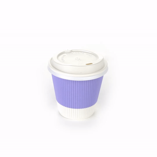8 oz Light Purple Ripple Wall Paper Coffee Cups with White Lids - 3.5