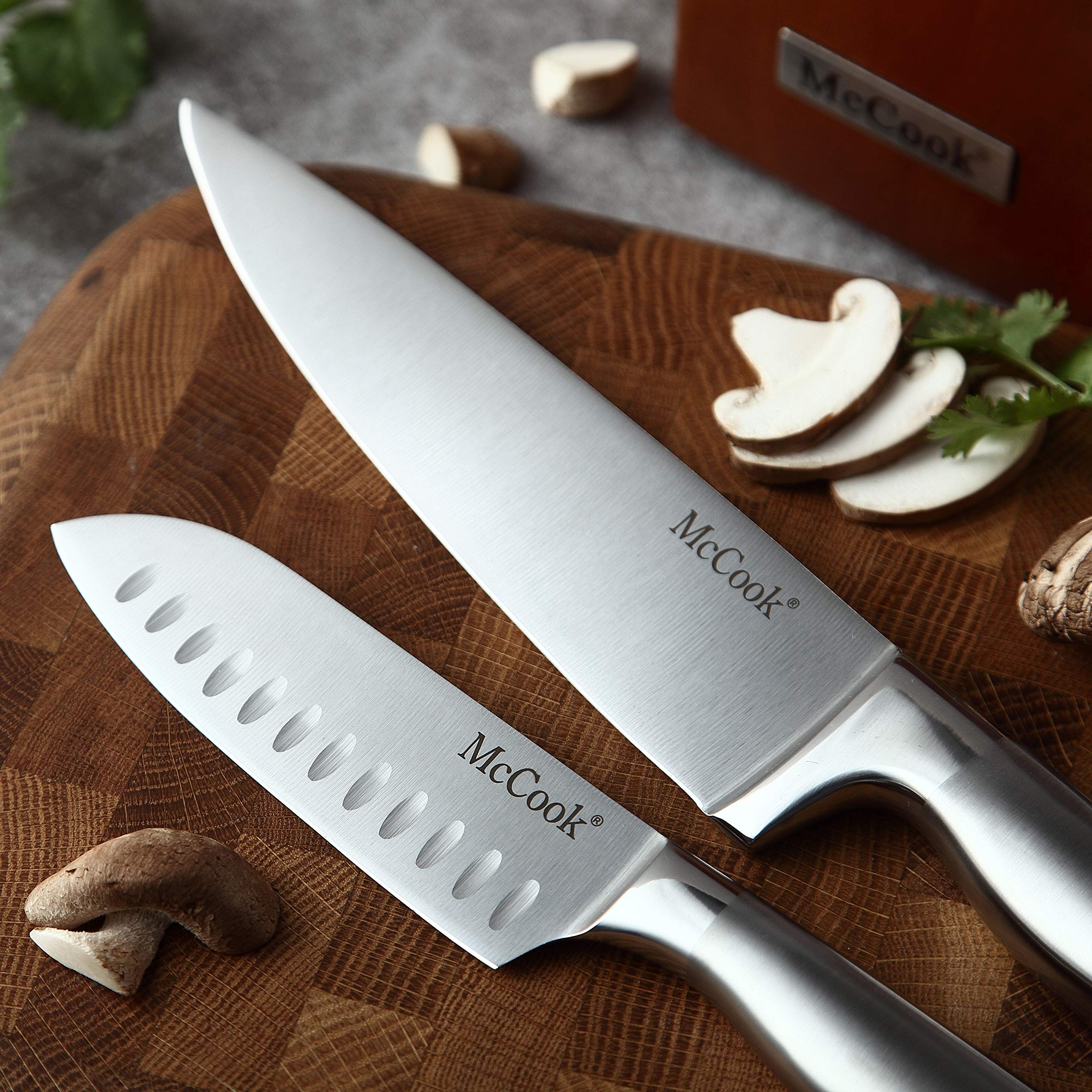McCook® German Stainless Steel Knife Set with Built-in Sharpener - 15-Piece Kitchen Knife Block Set for Professional Chefs & Home Cooking - Perfect for Meat Cutting, Vegetable Chopping & Food Prep